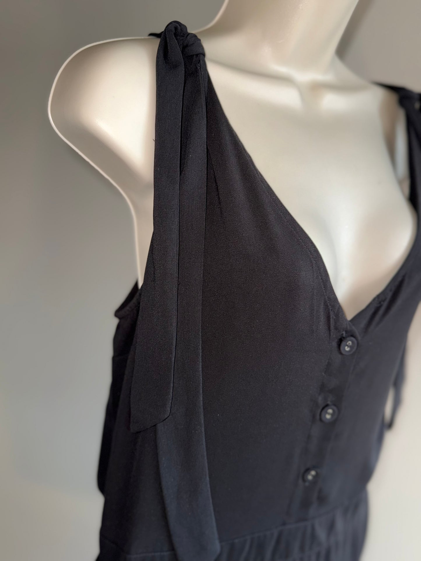 Naked Zebra (Medium) Black Button Up V-Neck Romper with Pockets