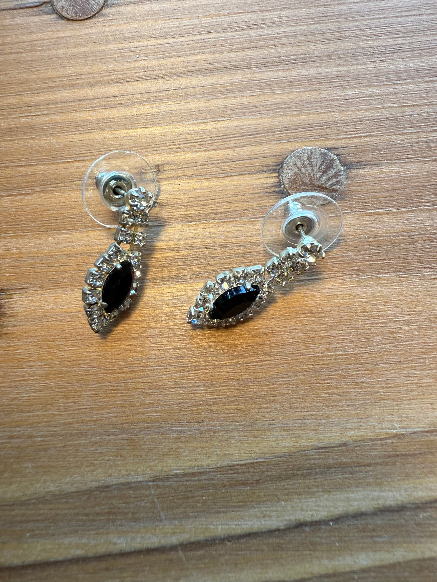Silver and Navy Blue Diamond Earrings