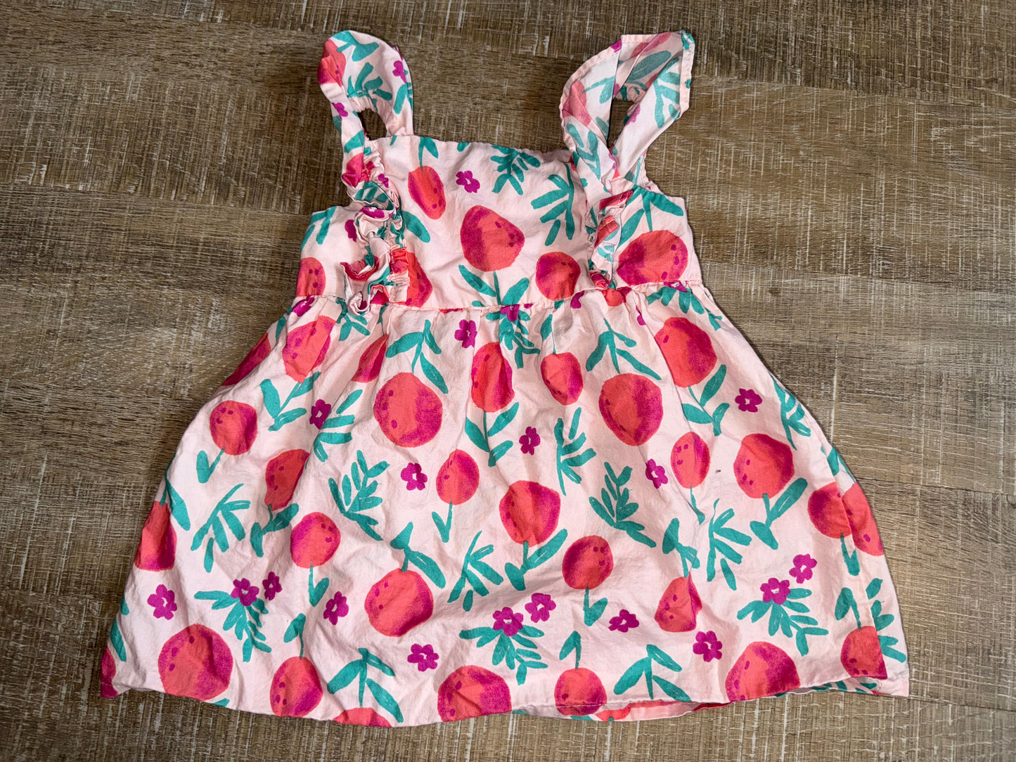 Carters (2T) Peach & Floral Pattern Dress with Buttoned Back
