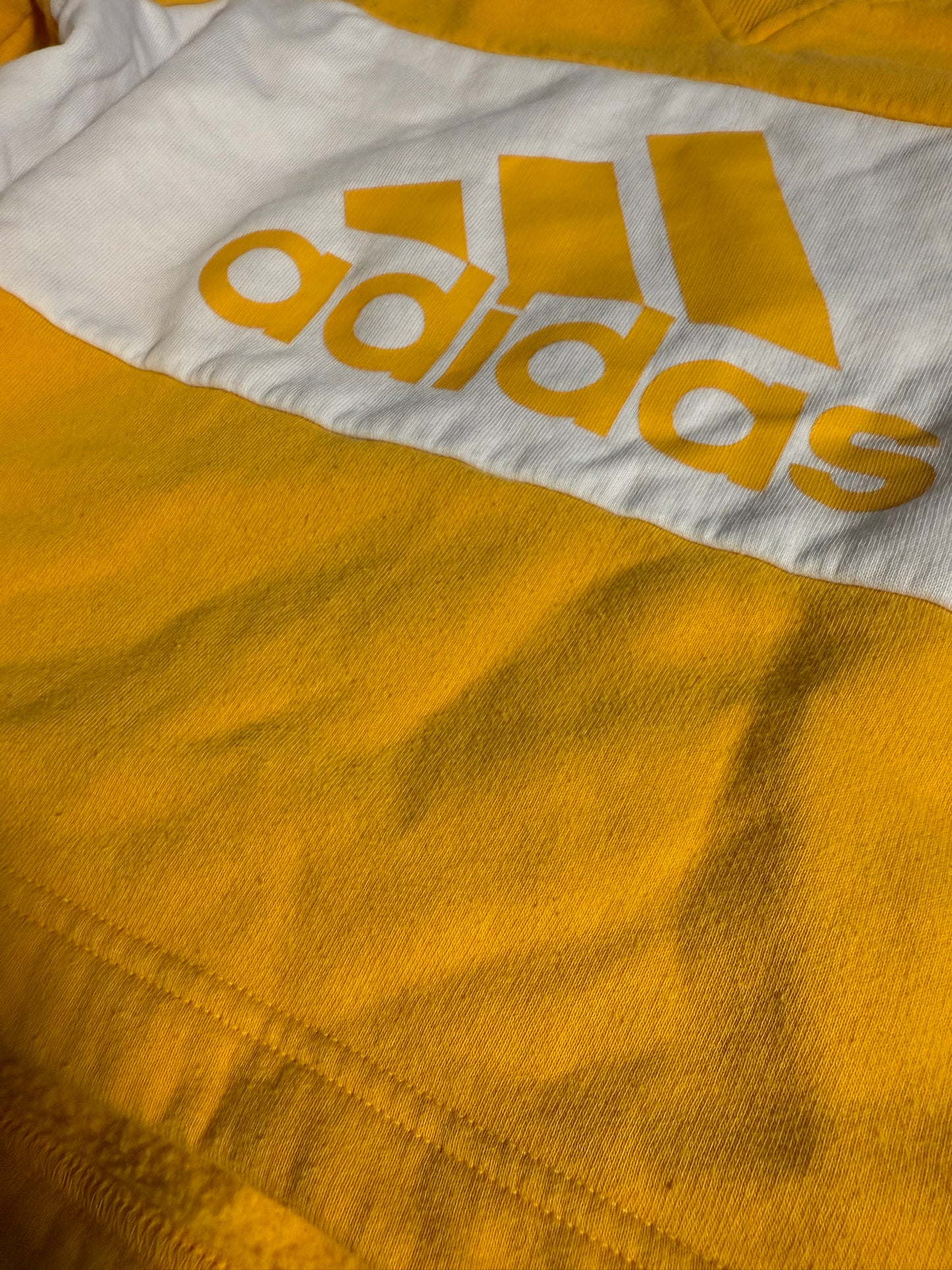 adidas (Kids Small) Yellow and White Color Block Crewneck Sweatshirt