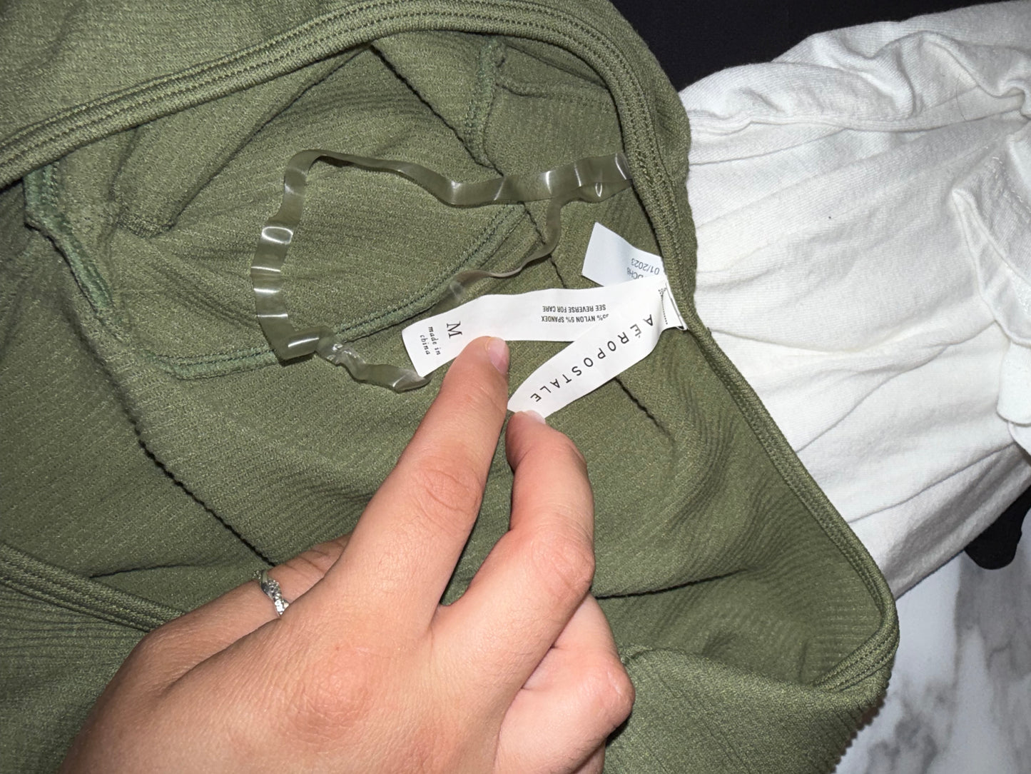 Aeropostale (Medium) Green Ribbed Super Cropped Tied Short Sleeve Top