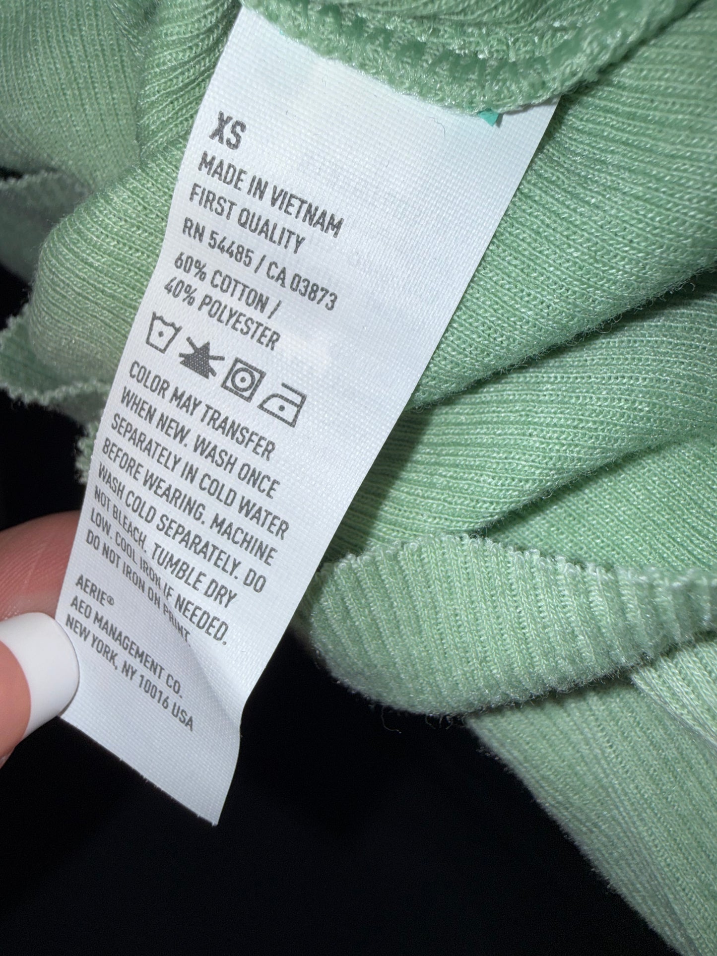 Aerie (XS) Light Green Lightly Ribbed Cropped Tank with Tied Hem