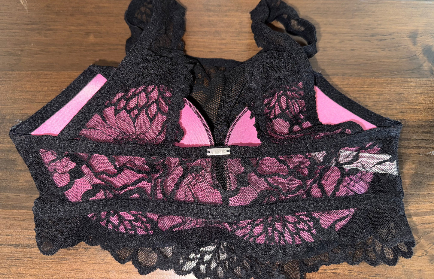 PINK Victoria’s Secret (Small) Black Lace Padded Bralette