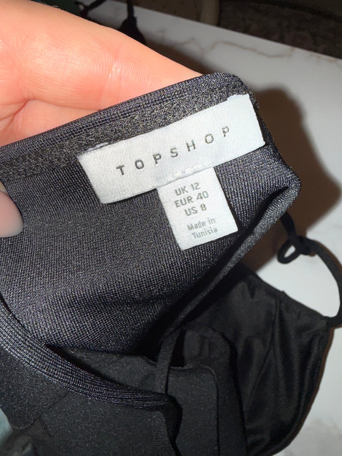 Topshop (8) Black One Piece Tank Bodysuit with Sheer Sides