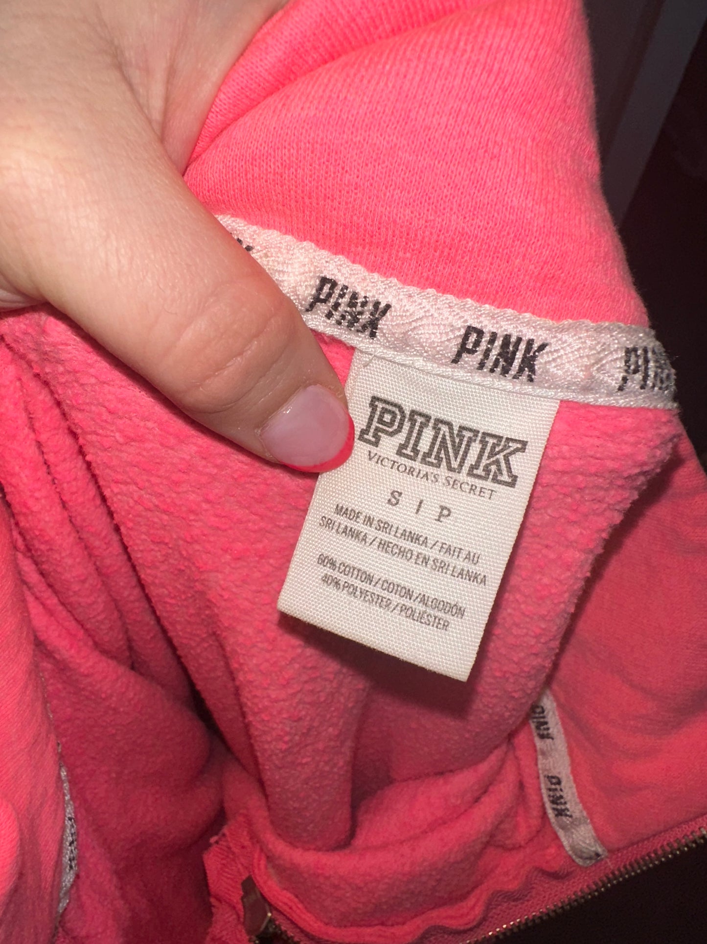 PINK Victoria's Secret (Small) Hot Pink Quarter Zip Up with 'PINK' Sleeves