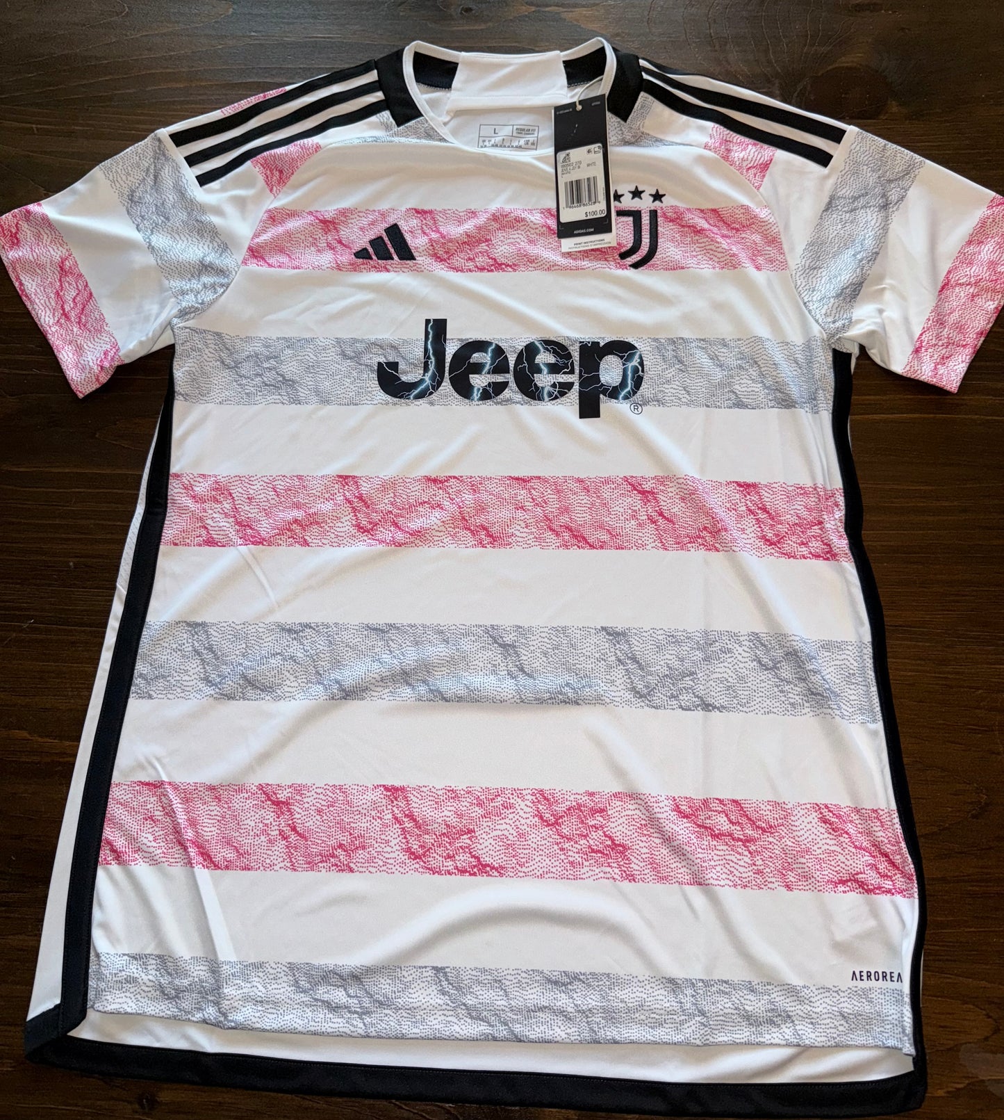 NWT Adidas (Large) Brand New Regular Fit White/Red/Grey Striped Jeep Jersey