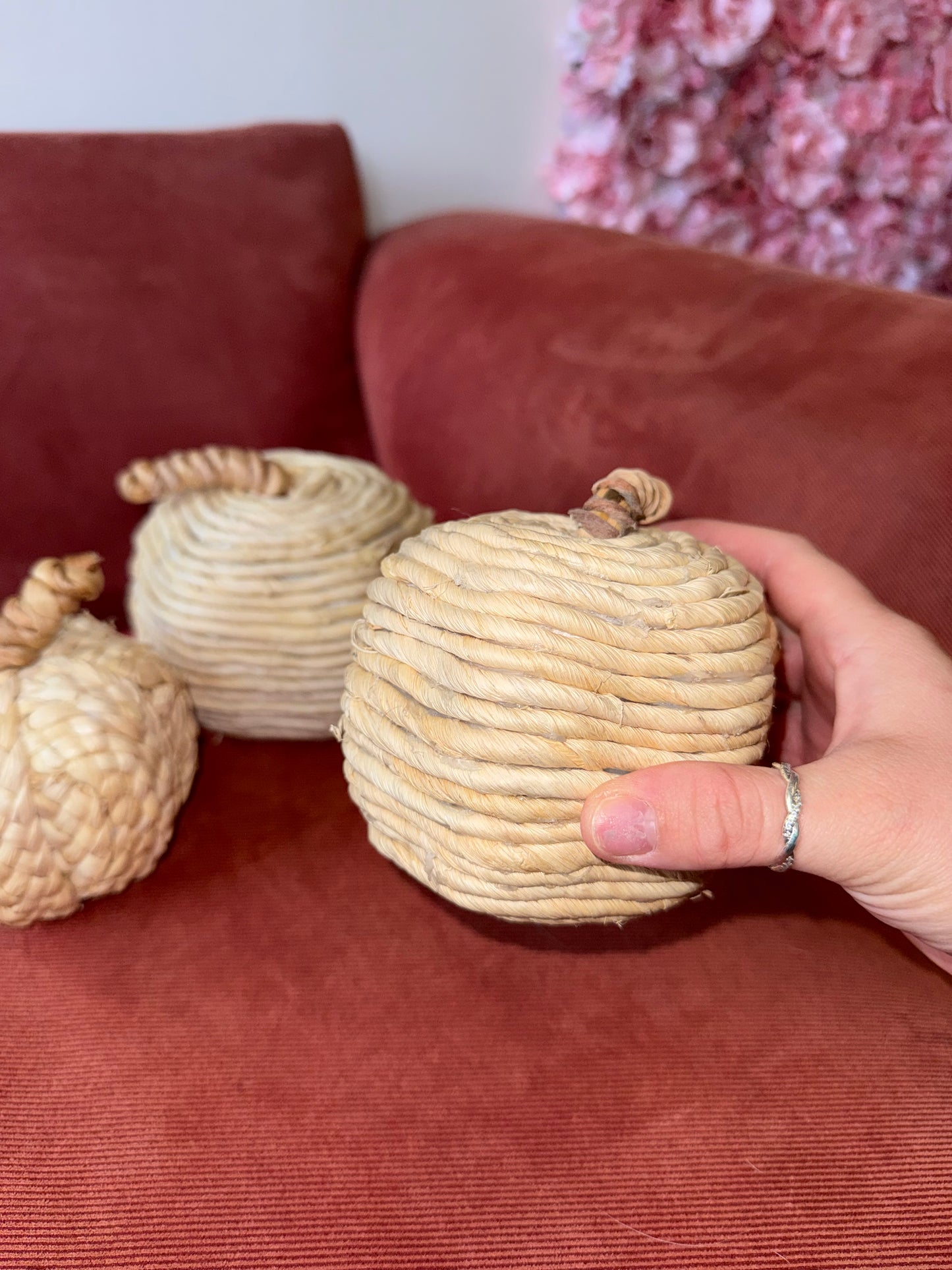 3 Piece Neutral Woven Pumpkin Set