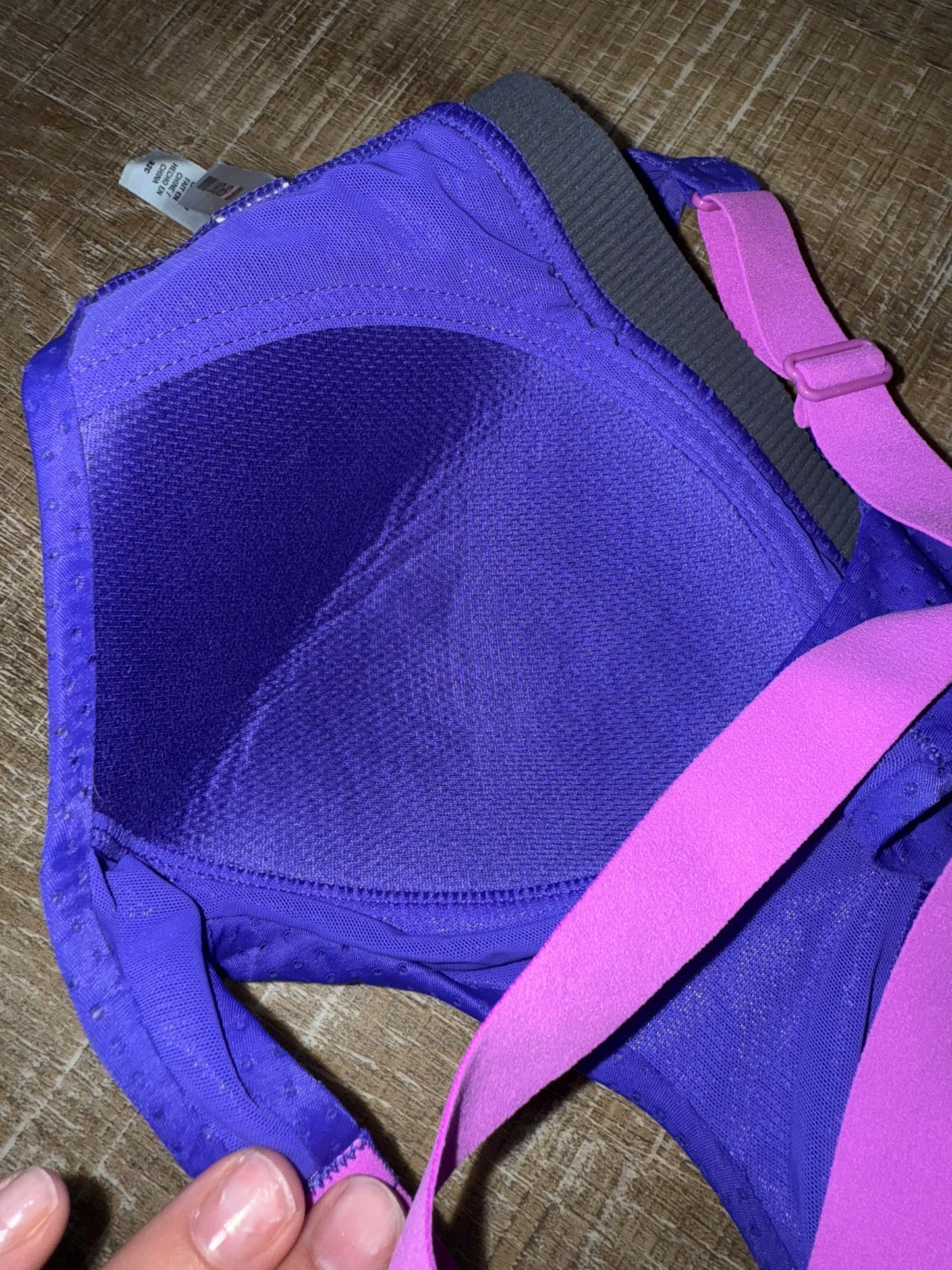 VSX Sport (32C) Blue Mesh Padded Sports Bra with Pink Criss Cross Straps