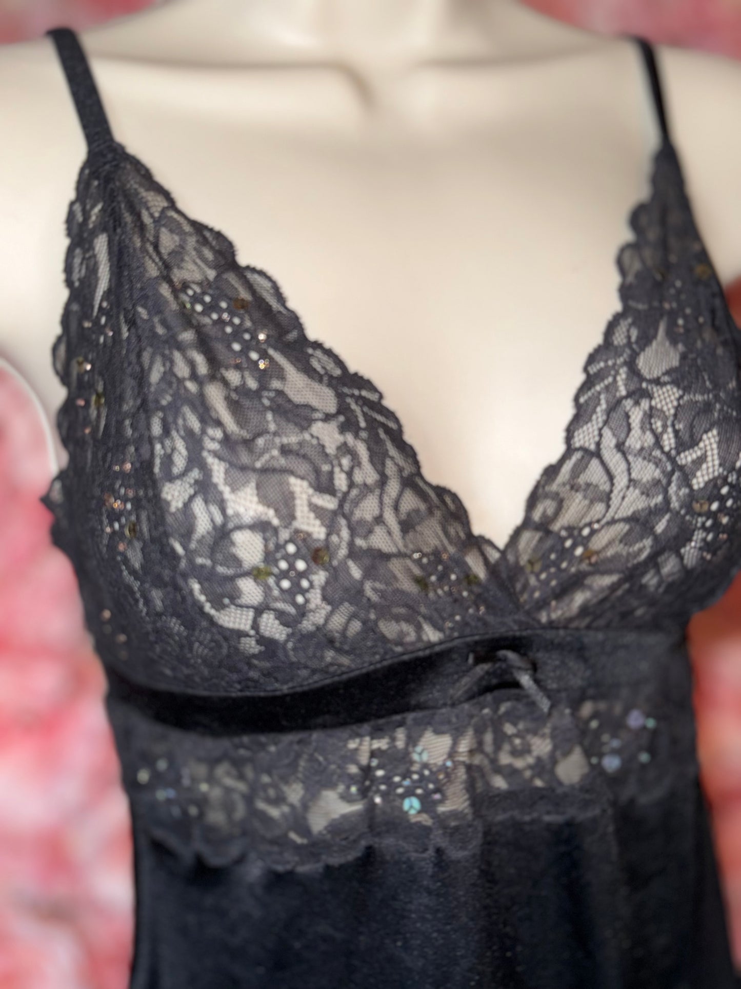 Victoria's Secret (Small) Vintage Black Lingerie Loungewear Lace Tank