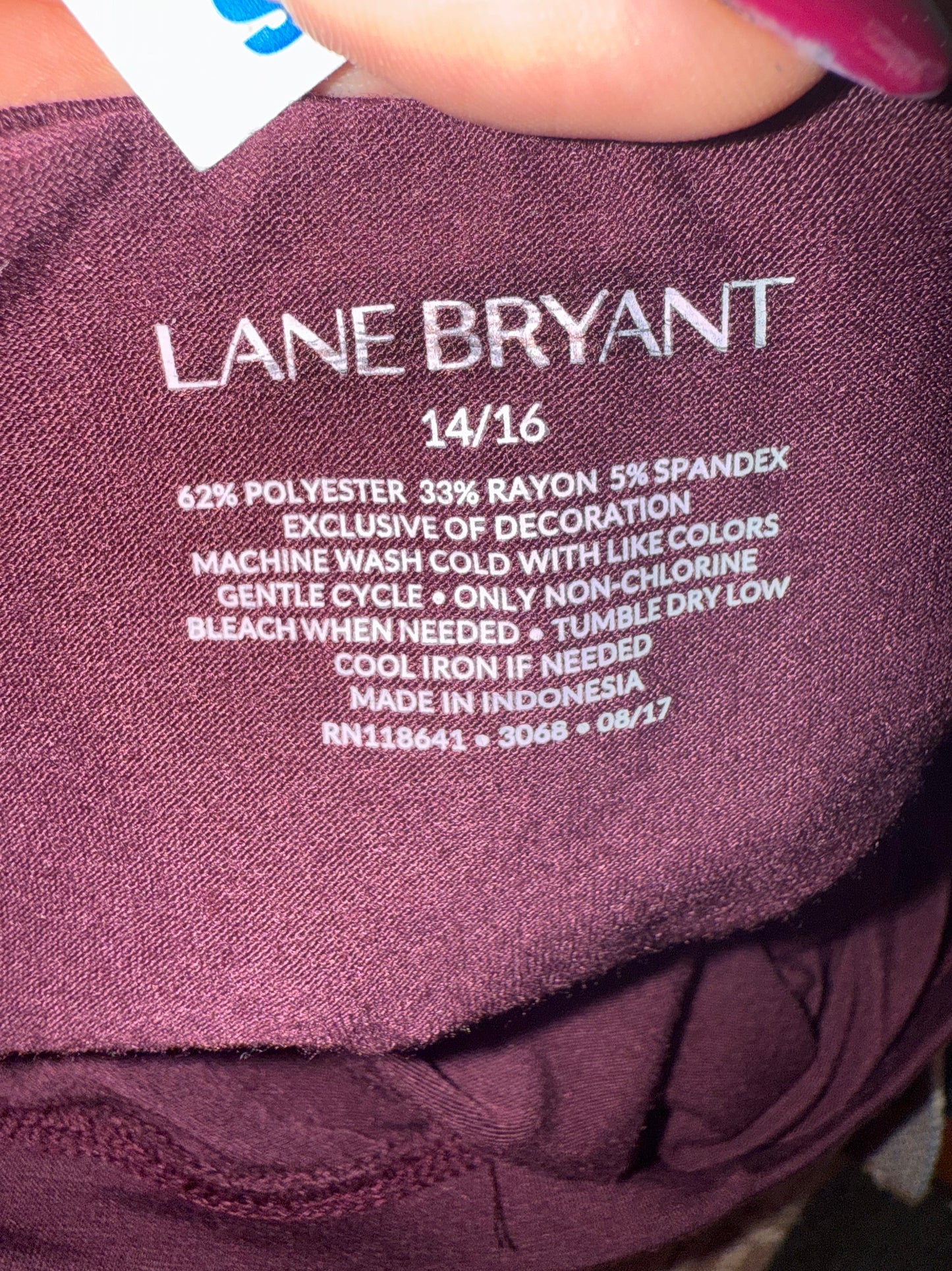 NWT Lane Bryant (14/16) Brand New Maroon Cold Shoulder Long Sleeve