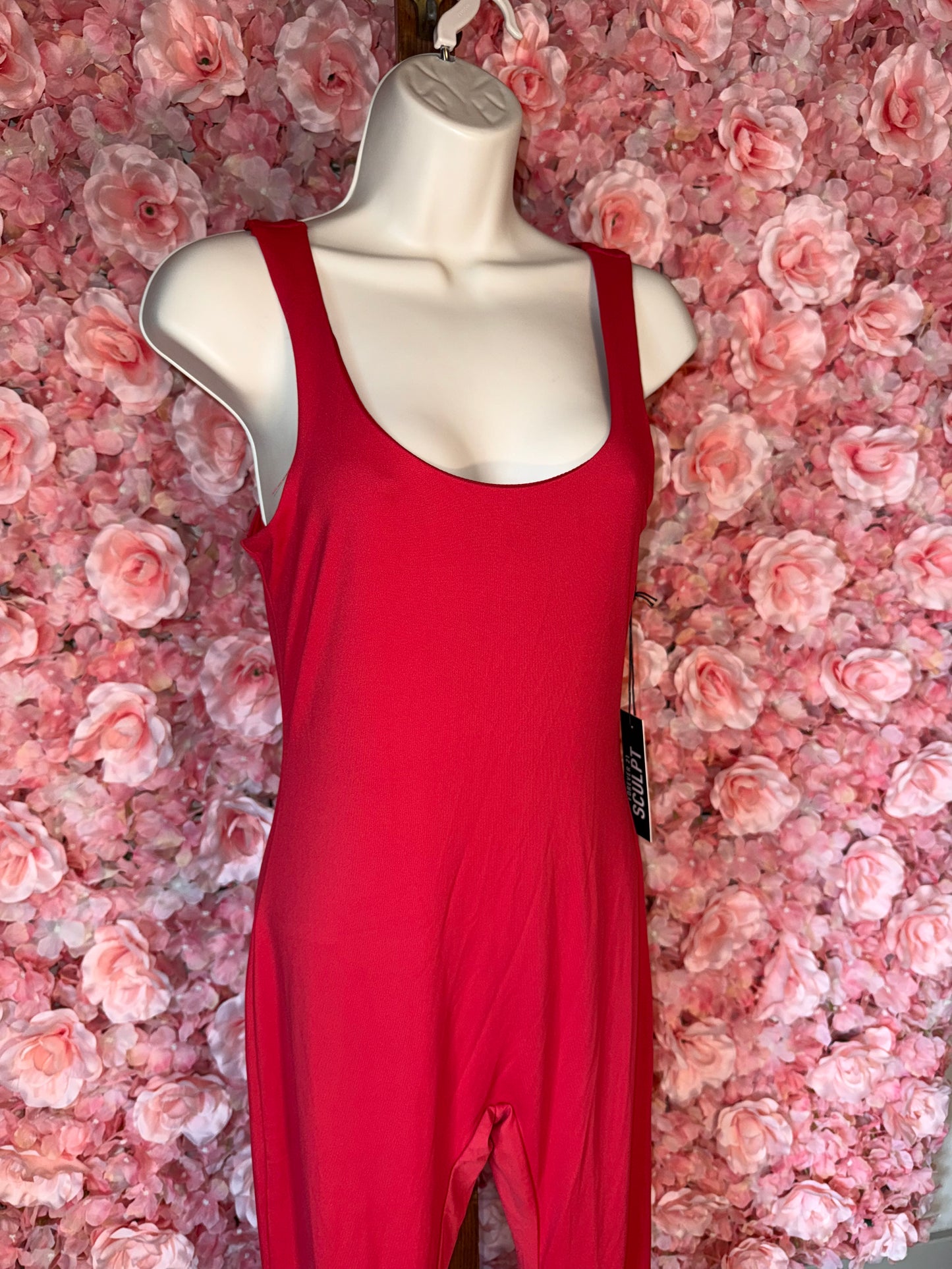 NWT Forever 21 (Large) Brand New Red Sculpt Tank Jumpsuit