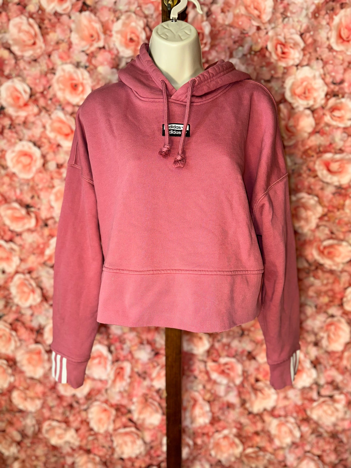 adidas (Large) Pink Cropped Hoodie