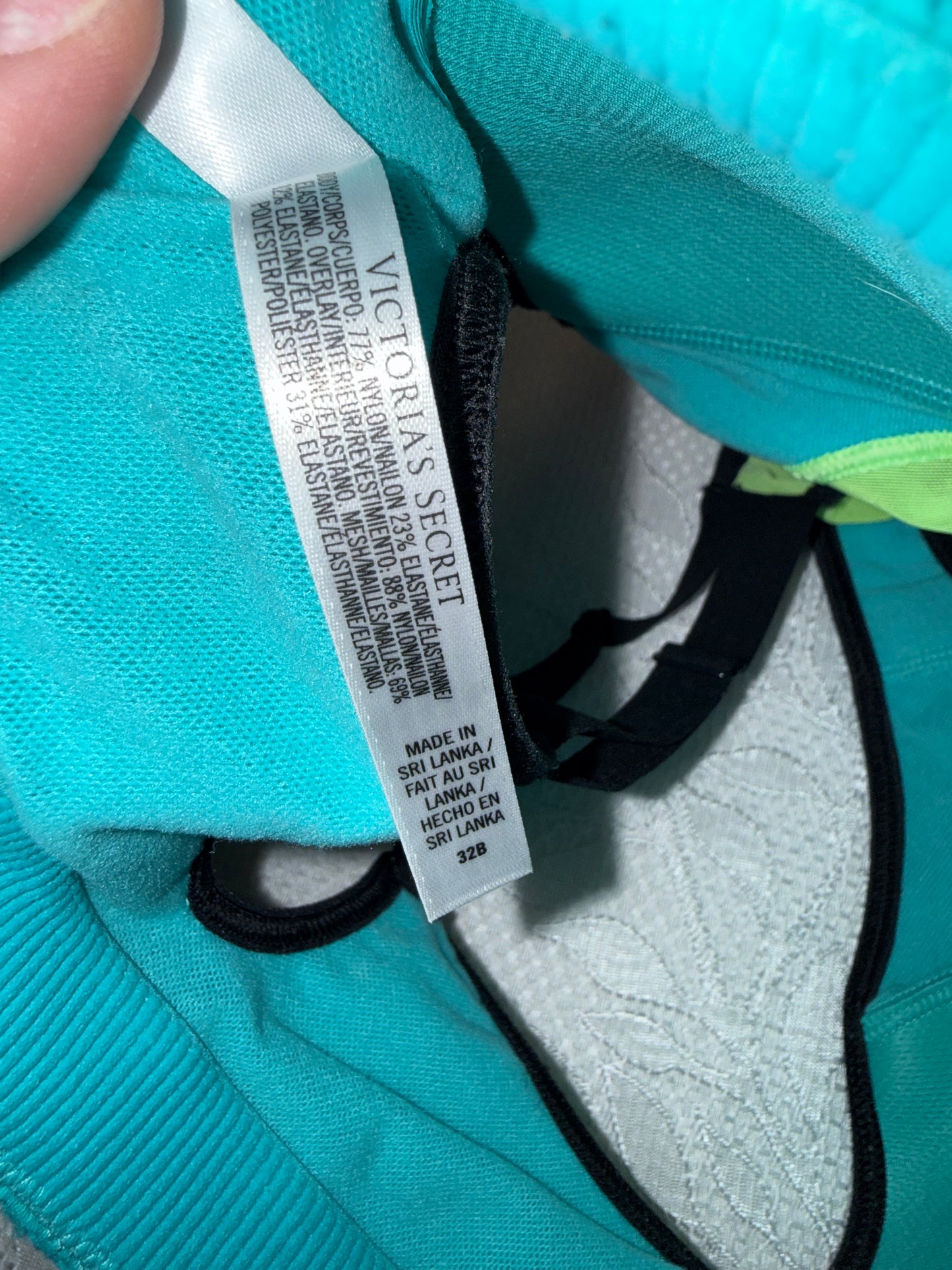 Victoria's Sport (32B) Teal Mesh Sports Bra with Zipped Front
