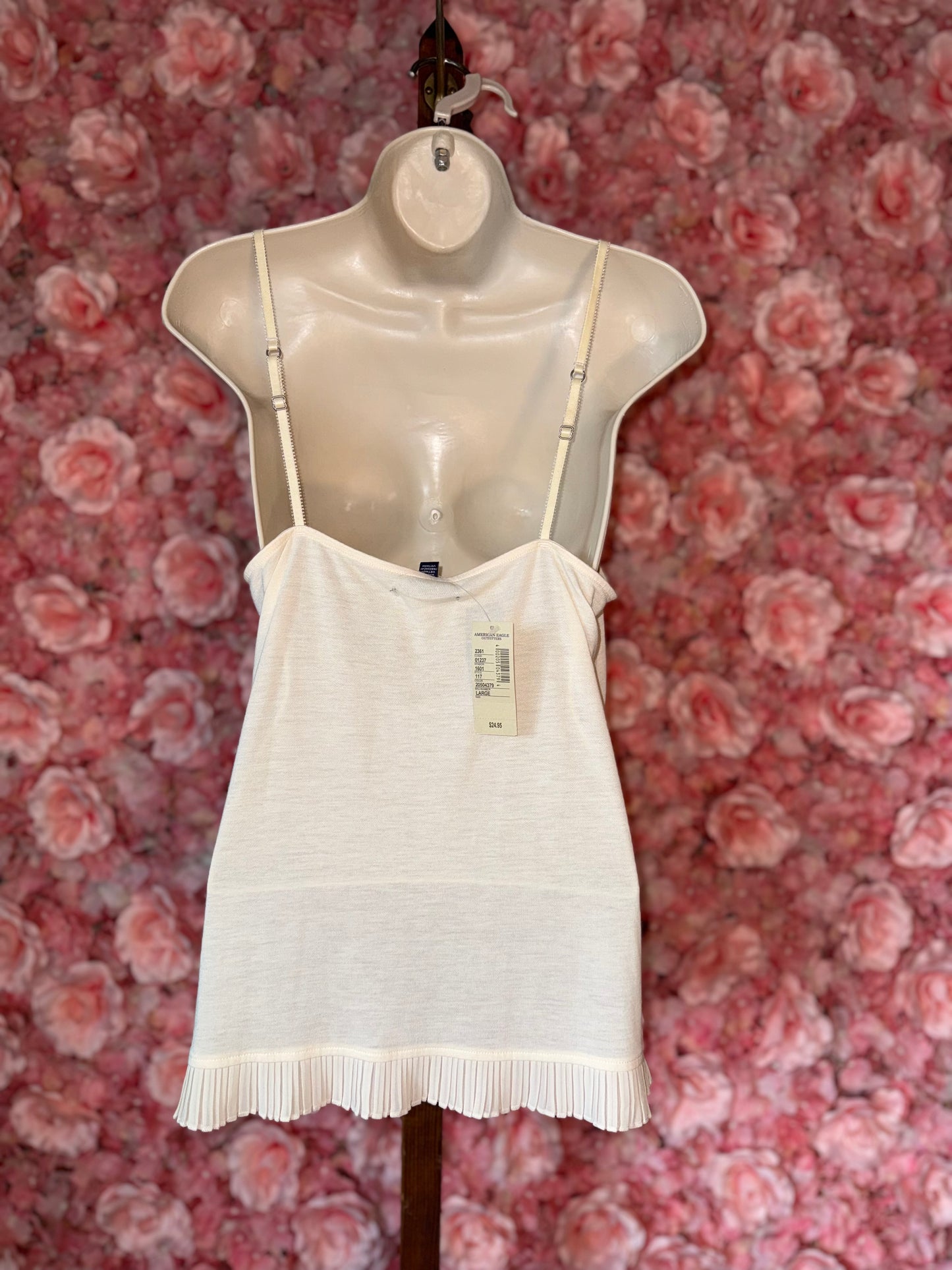 NWT American Eagle (Large) Brand New Cream Tank Top with Sheer Ruffle Hem