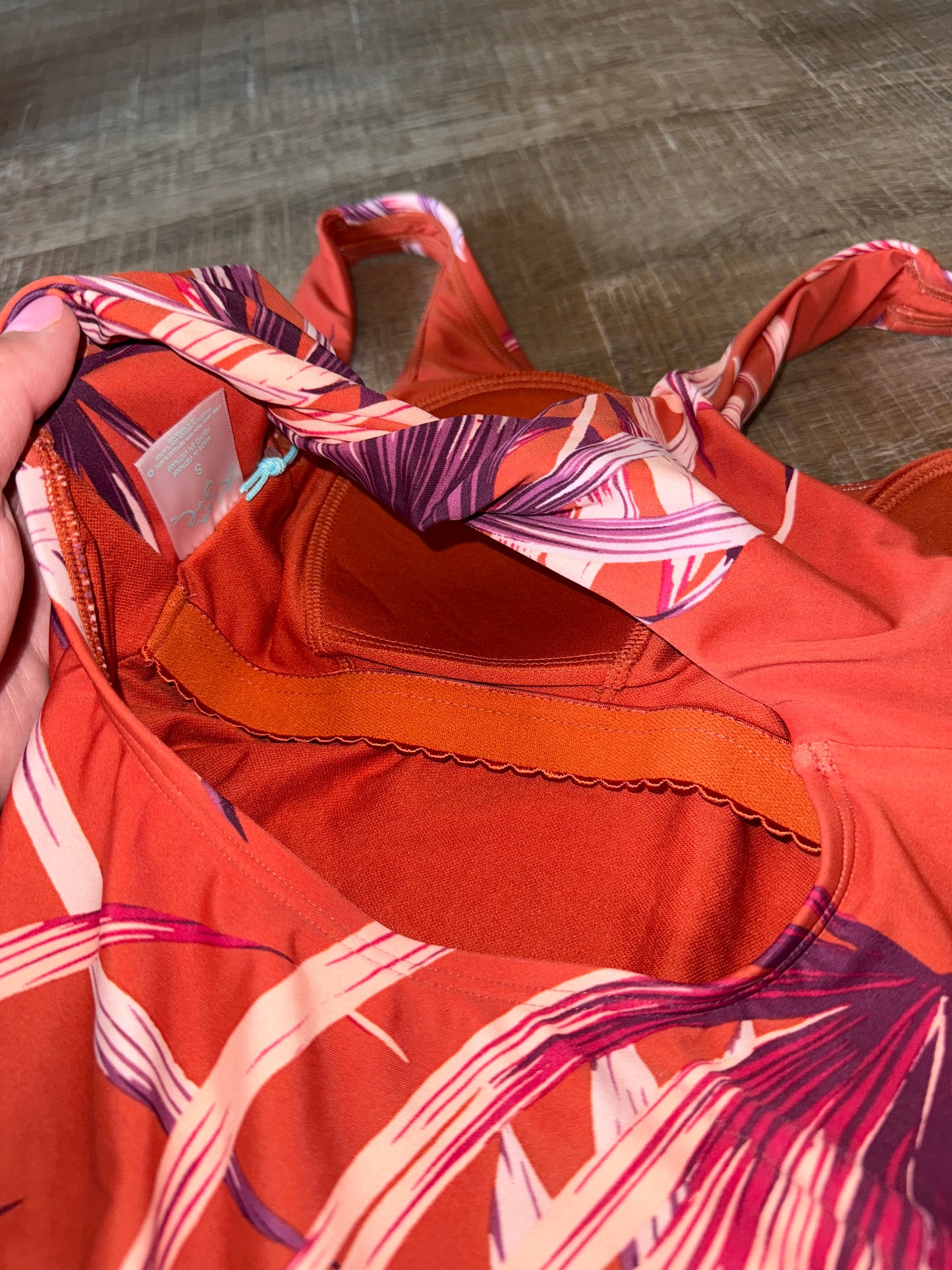 NWT Kona Sol (Small) Brand New Orange Leaf Pattern One Piece Swimsuit