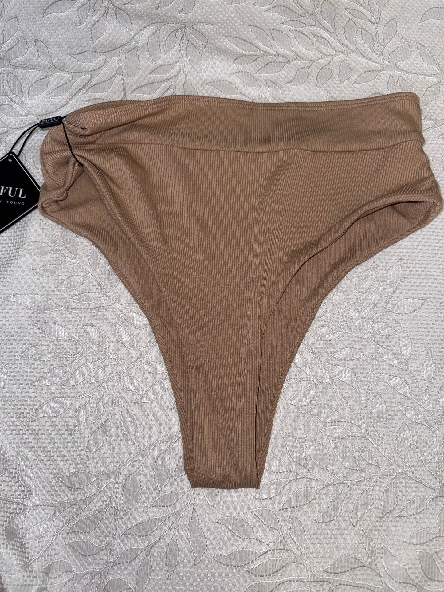 NWT Zaful (6) Brand New Tan Ribbed High Rise Bikini Swim Bottoms