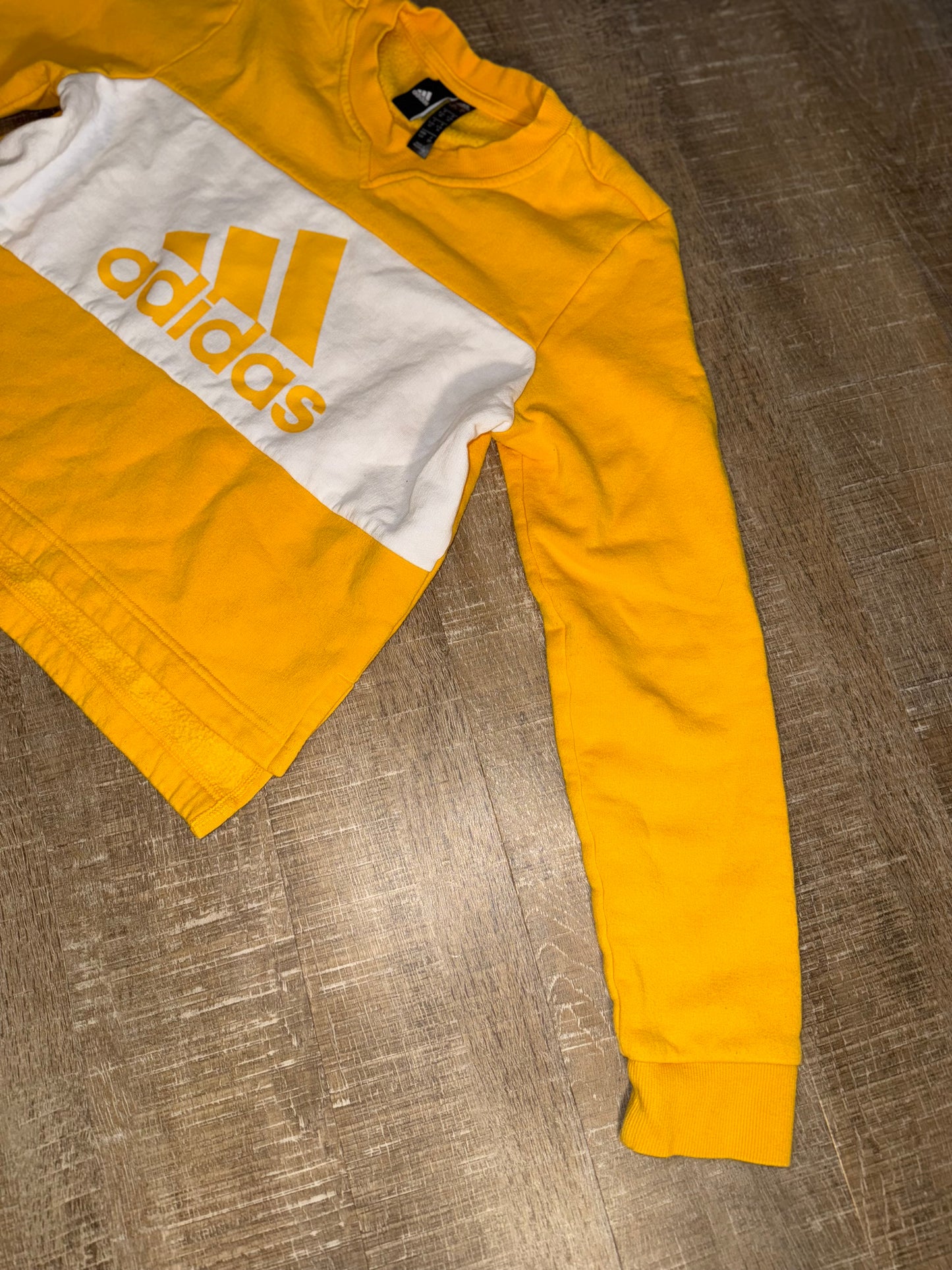 adidas (Kids Small) Yellow and White Color Block Crewneck Sweatshirt