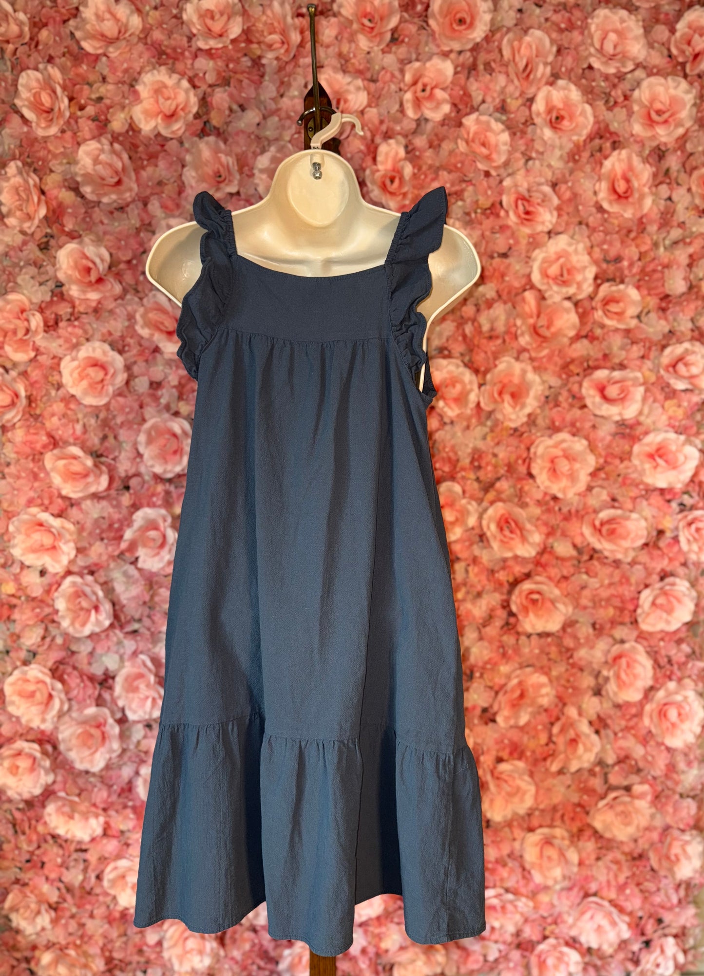 Universal Threads (XS) Blue Button Up Midi Dress with Ruffle Straps