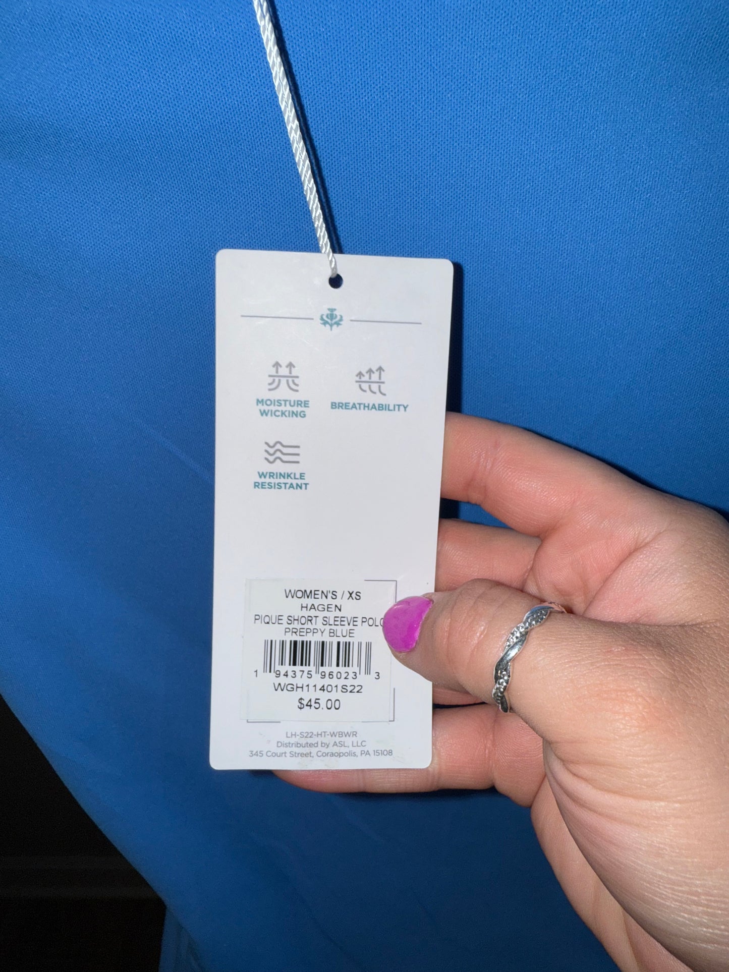 NWT Lady Hagen (XS) Brand New Blue 3/4 Button Up Polo