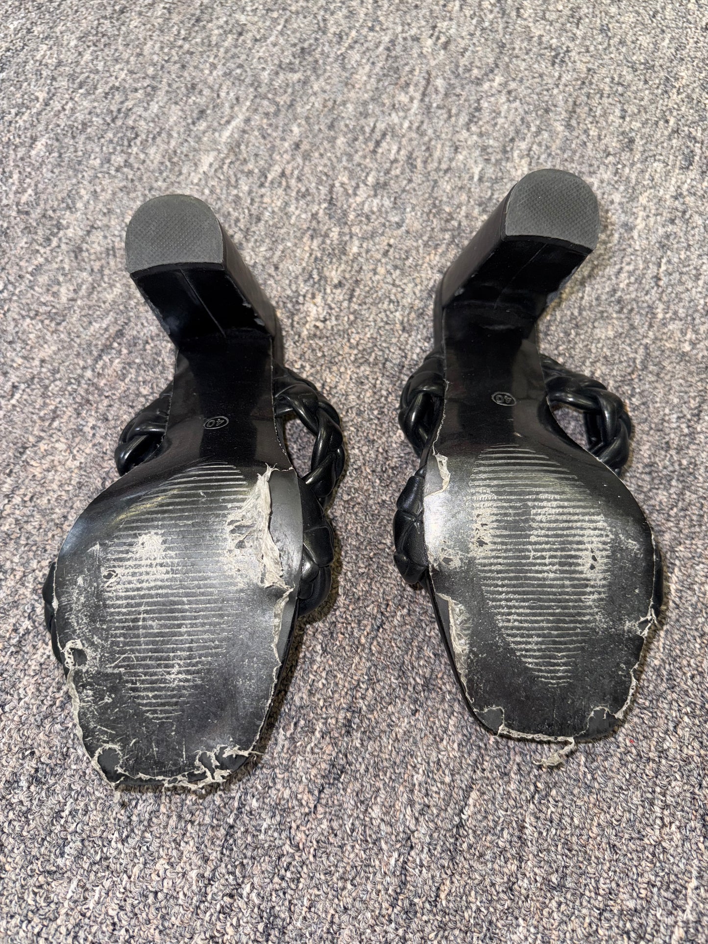 (40) Black Slip On Chunky Heel with Double Knotted Straps