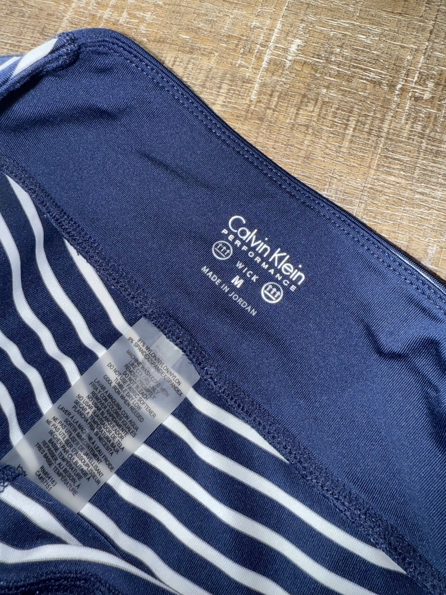 Calvin Klein Performance (Medium) Navy Blue//White Striped Wick Capris Leggings