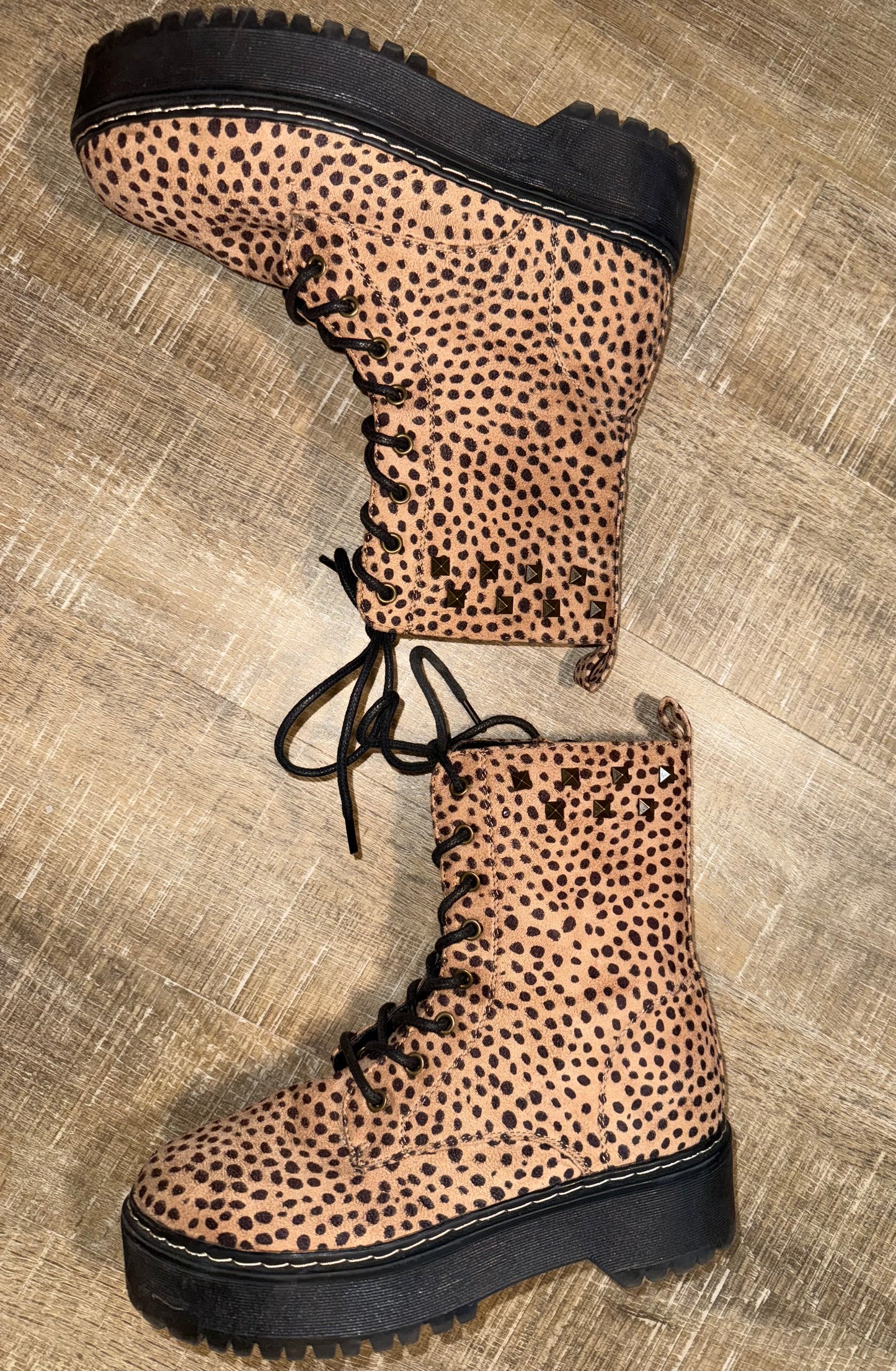 Unionbay (8) Neutral Cheetah Print Combat Platform Boots