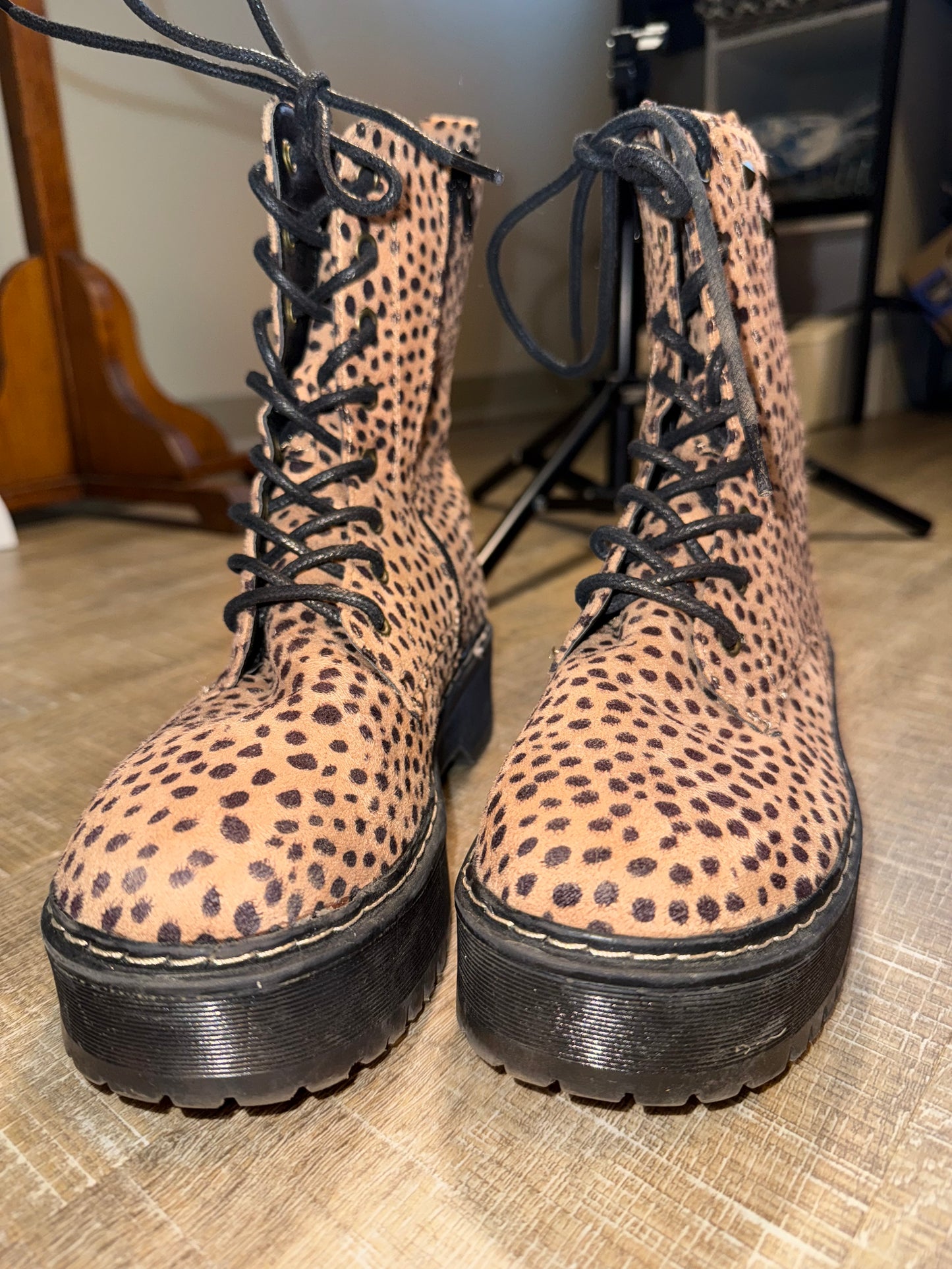 Unionbay (8) Neutral Cheetah Print Combat Platform Boots