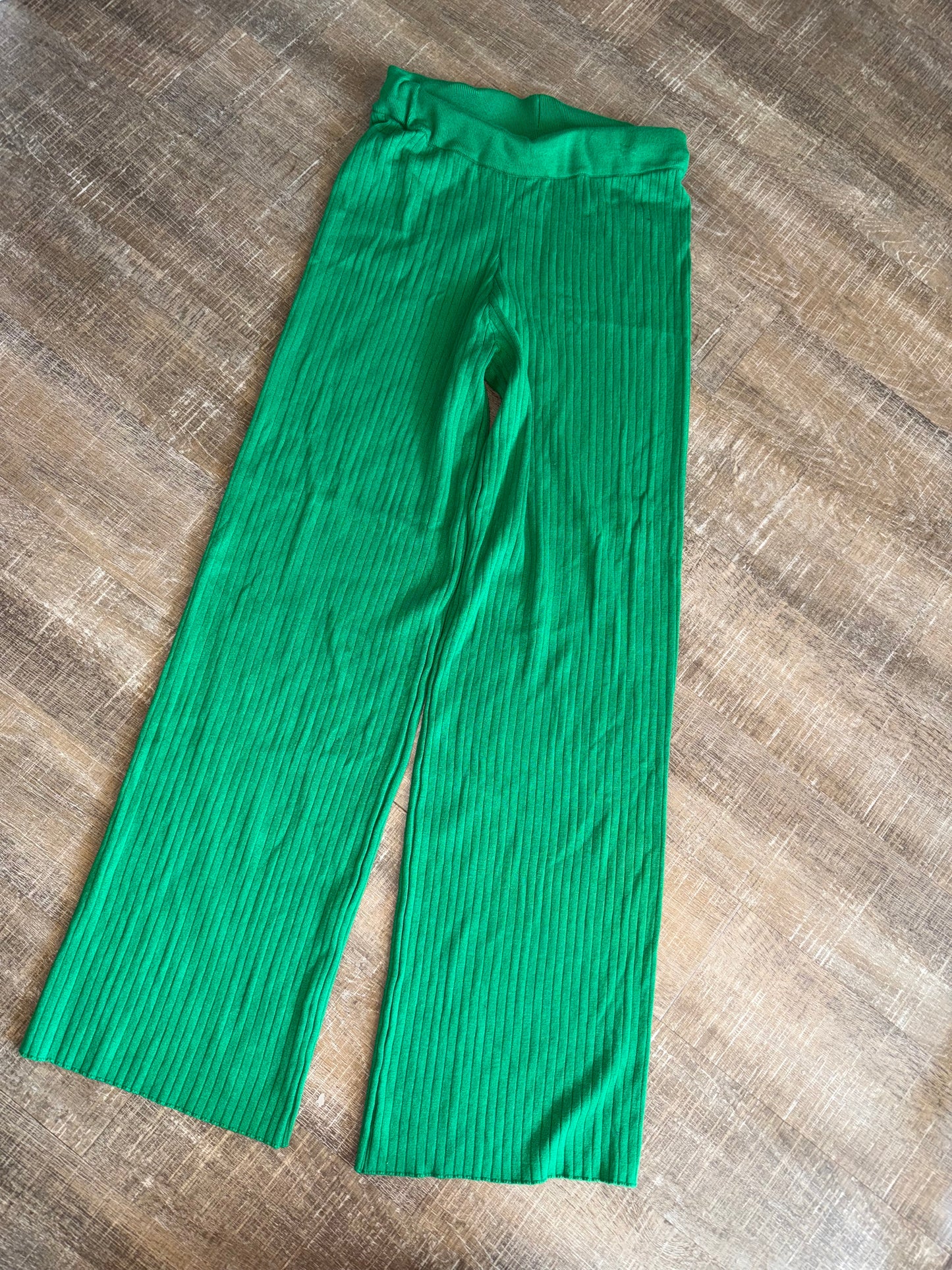 Pink Rose (Small) Green Ribbed Bootcut Pants
