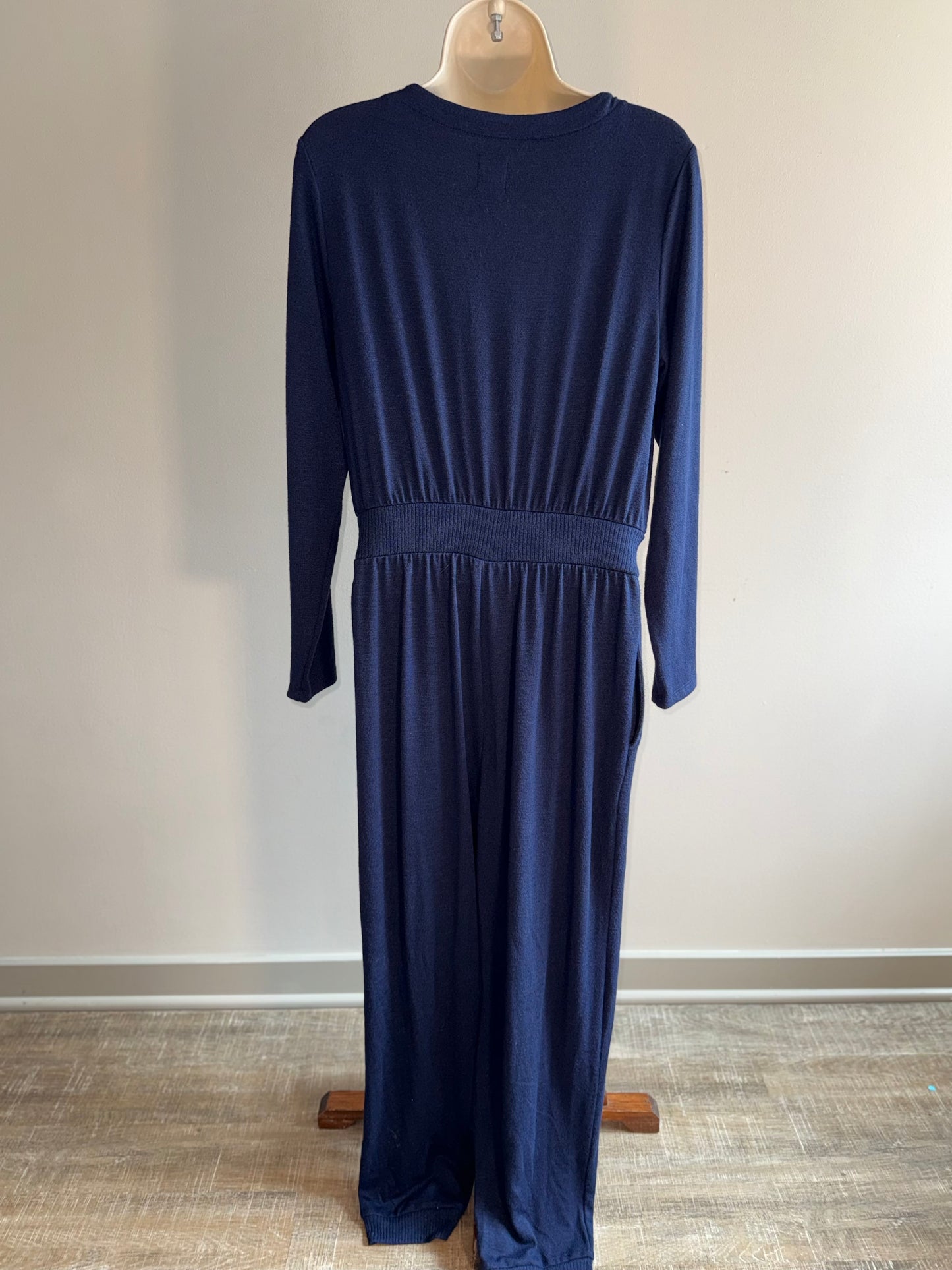 Gap (Small) Navy Blue Soft Jumpsuit with Pockets & Buttoned V-Neck