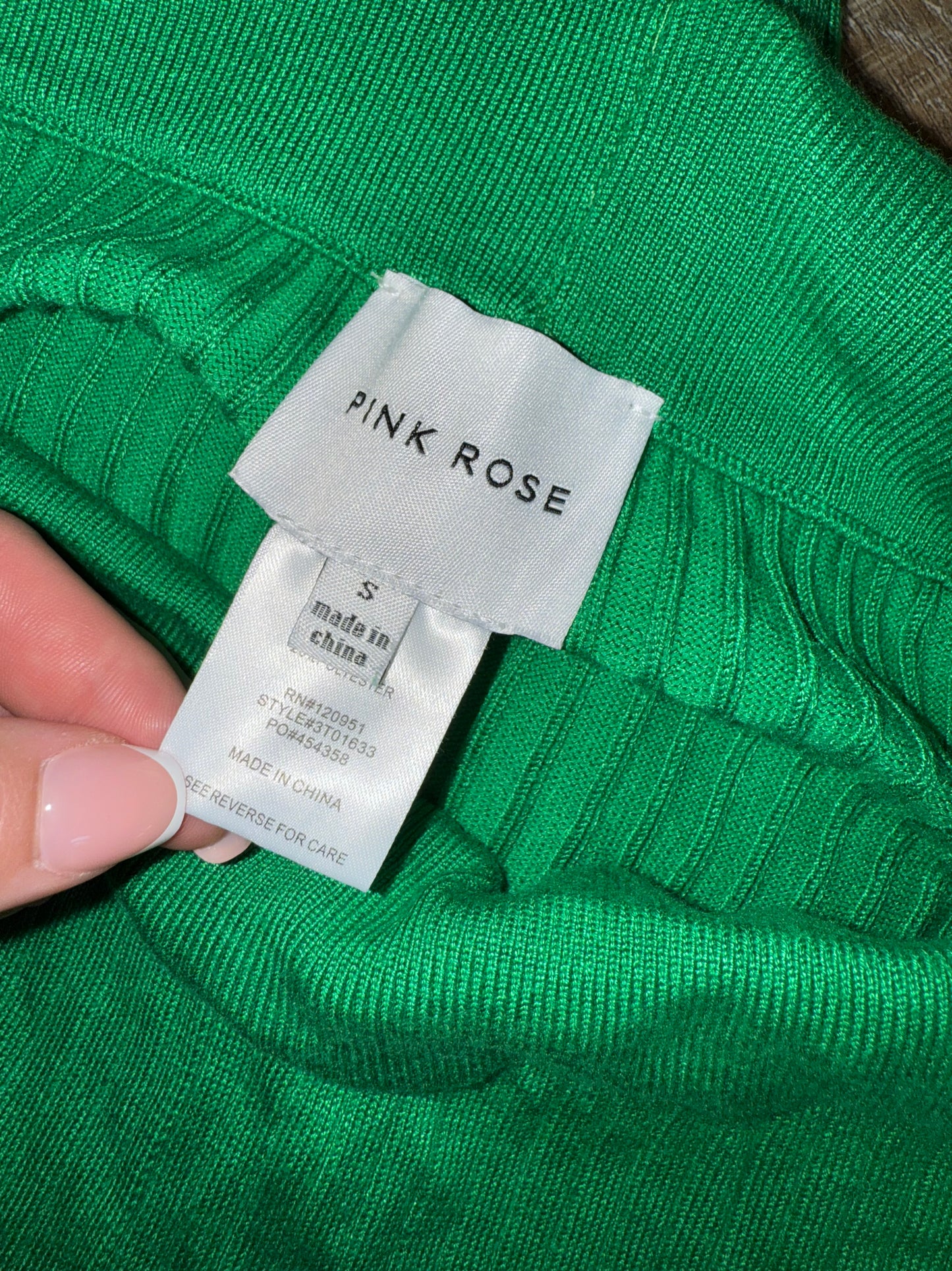 Pink Rose (Small) Green Ribbed Bootcut Pants