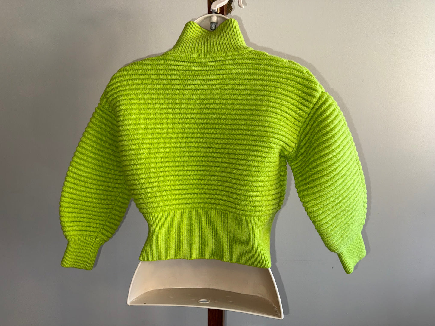 Tanya Taylor (XS) Lime Green Ribbed Turtleneck Wool Sweater