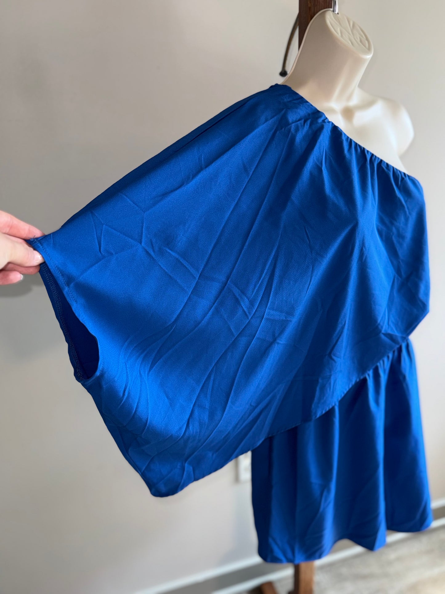 (Medium) Dark Blue One Sleeve Shoulder Romper