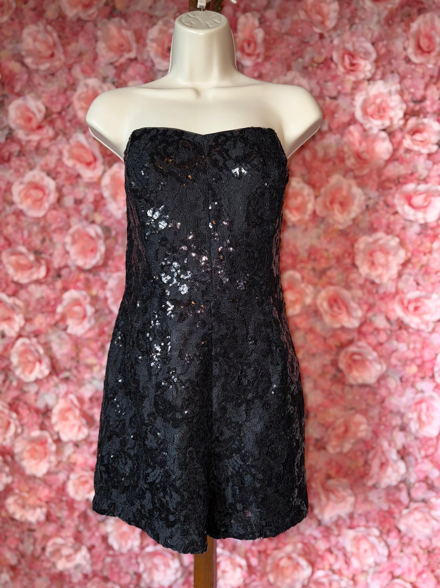 Express (8) Black Sequin Strapless Romper