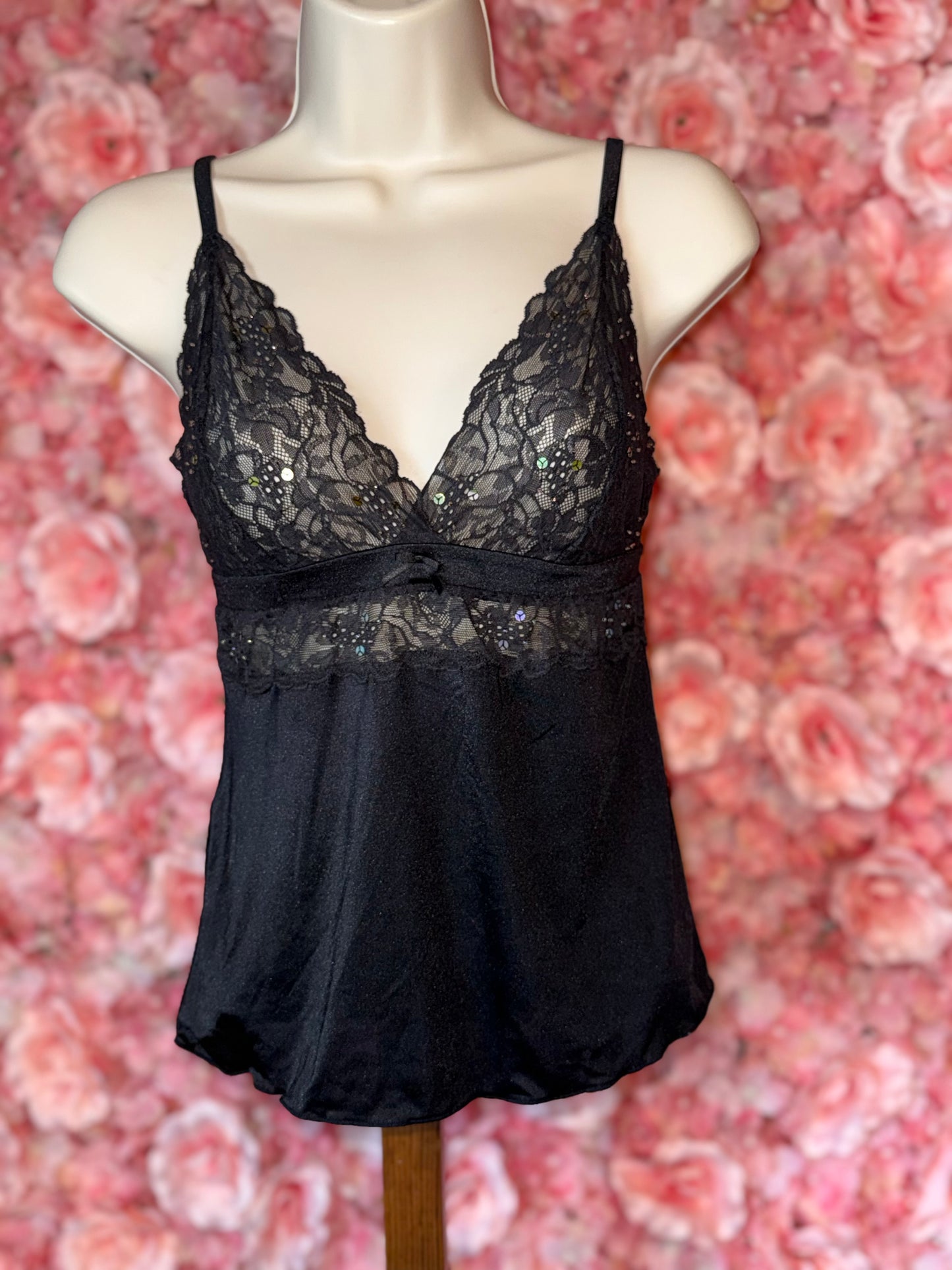Victoria's Secret (Small) Vintage Black Lingerie Loungewear Lace Tank