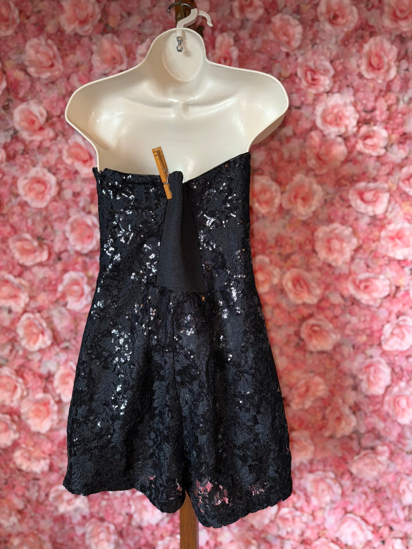 Express (8) Black Sequin Strapless Romper
