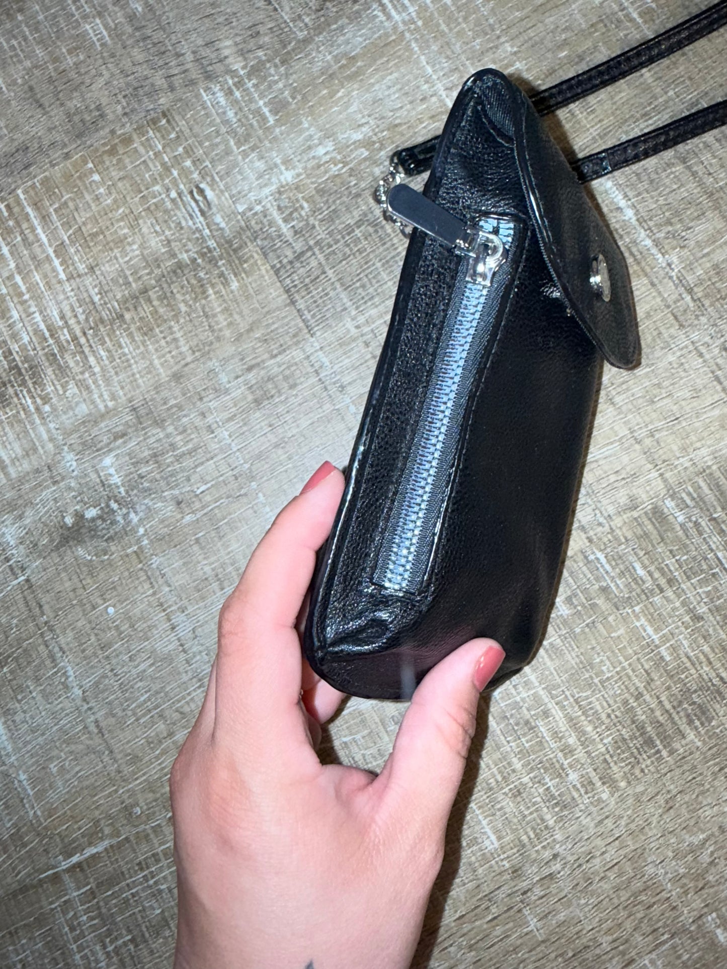 Black Leather Crossbody Bag with Chain Strap