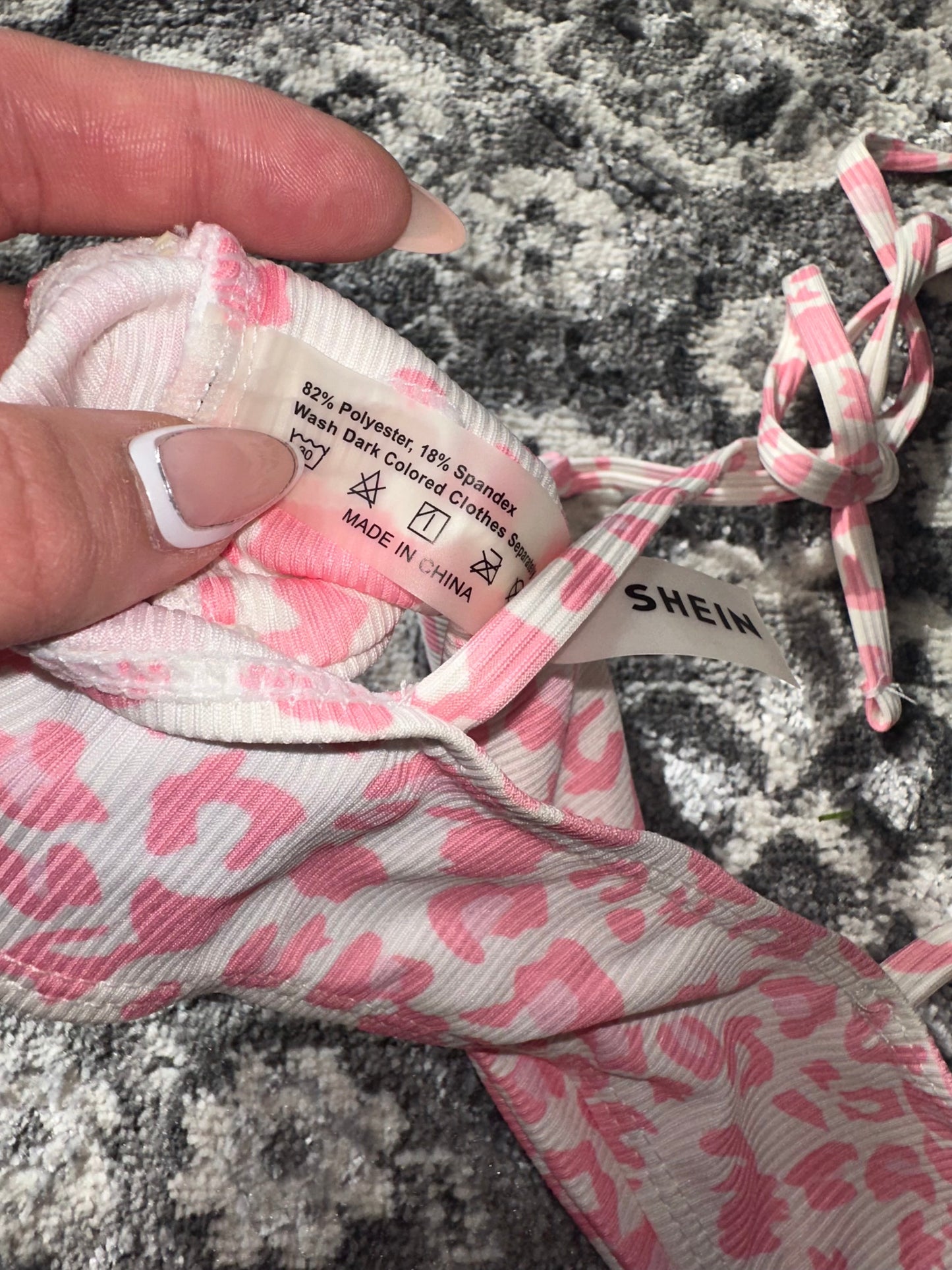 SHEIN (Small) Pink and White Cheetah Print Ribbed Bikini Top