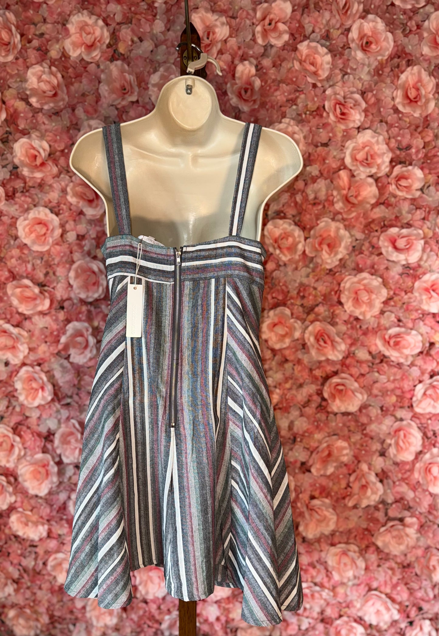 NWT Olivaceous (Small) Brand New Linen Striped Sleeveless Dress