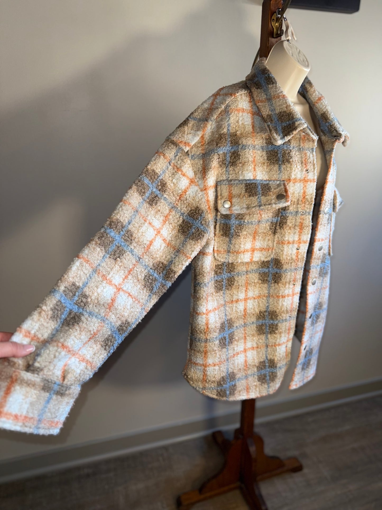 Dance & Marvel (Large) Neutral Plaid Shacket Coat