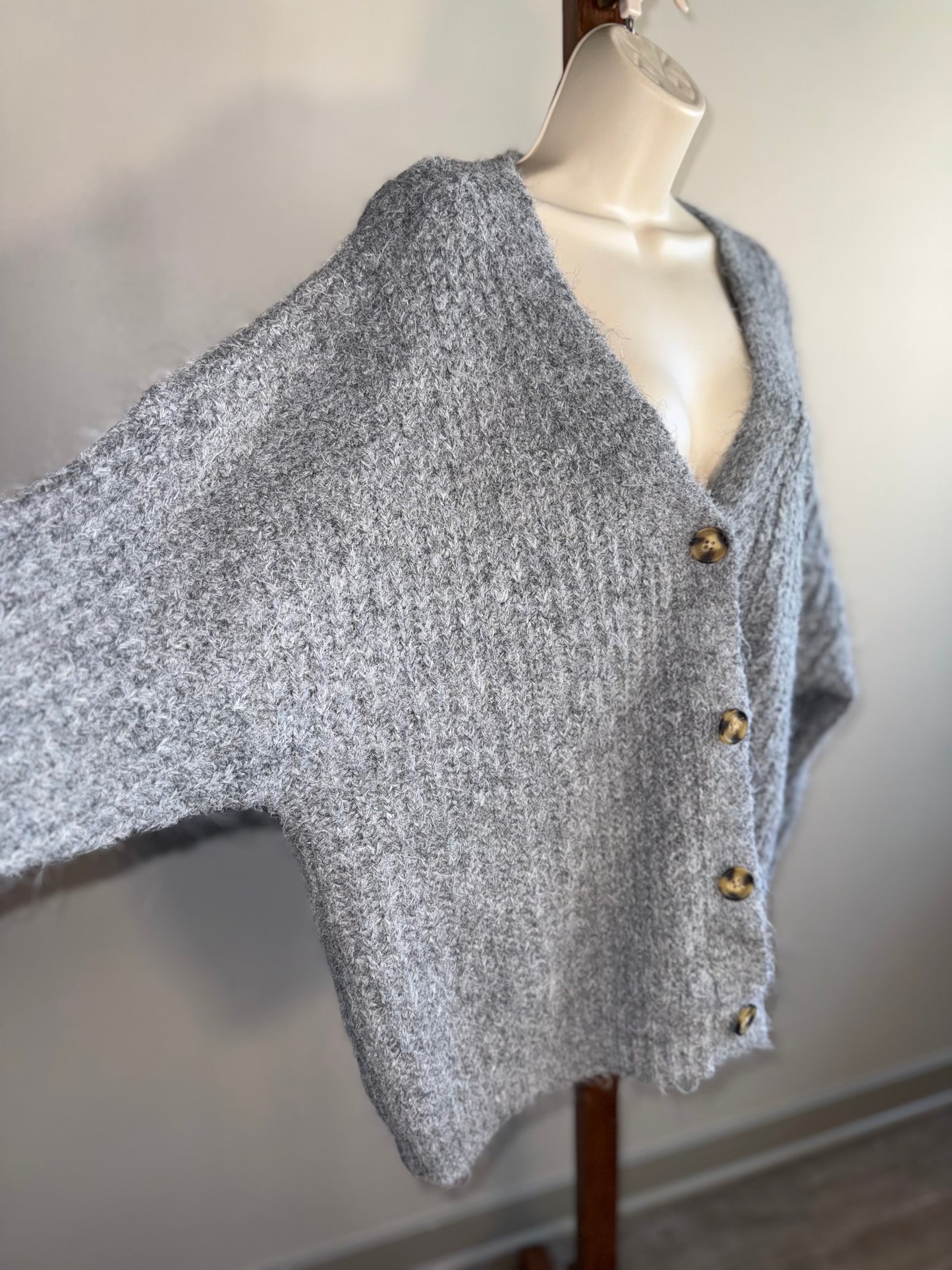 Arizona (Medium) Grey Knit Oversized Sweater Cardigan