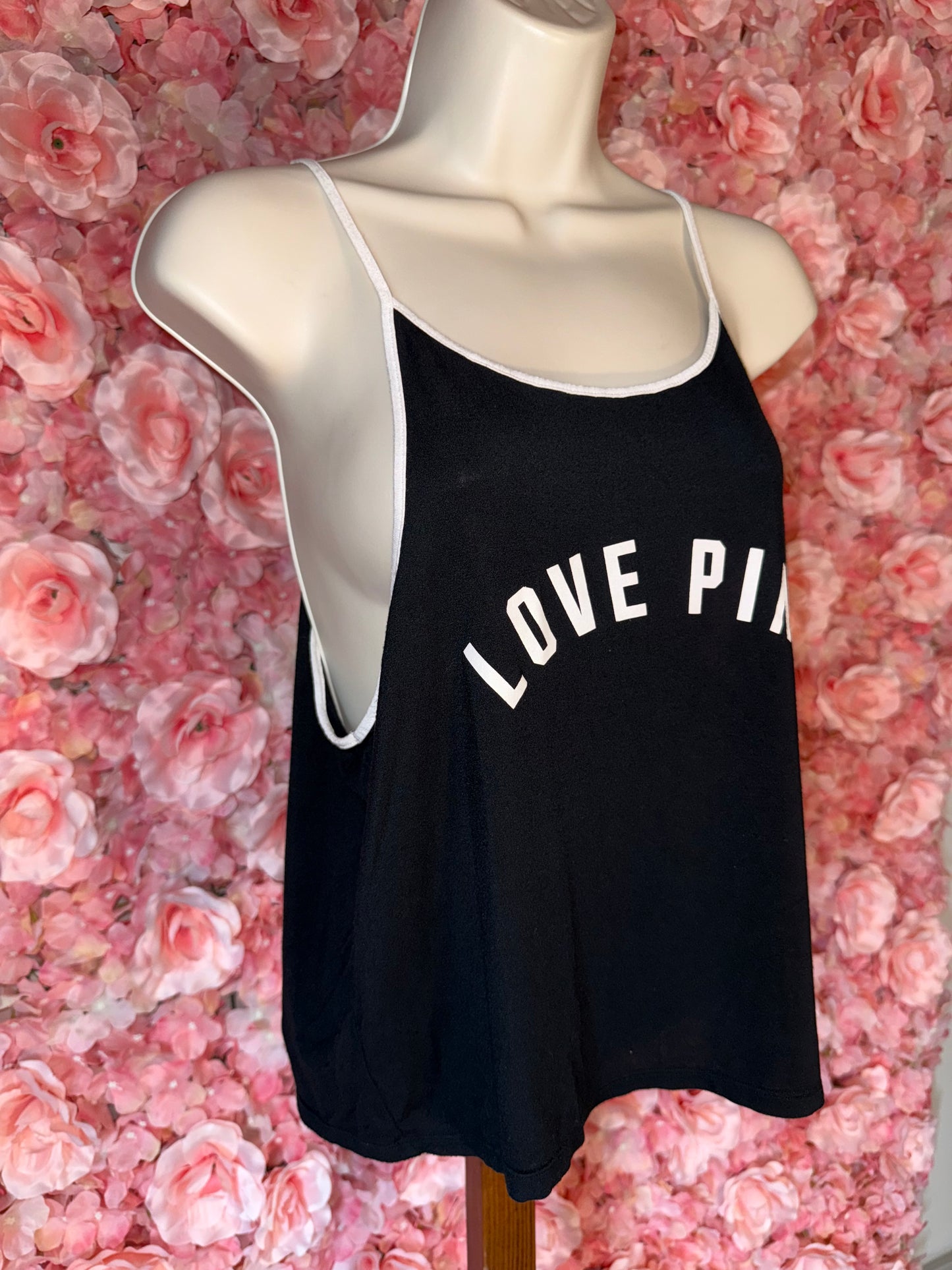 PINK VS (L) Black and White SUPER SOFT 'Love Pink' Cropped Tank Top