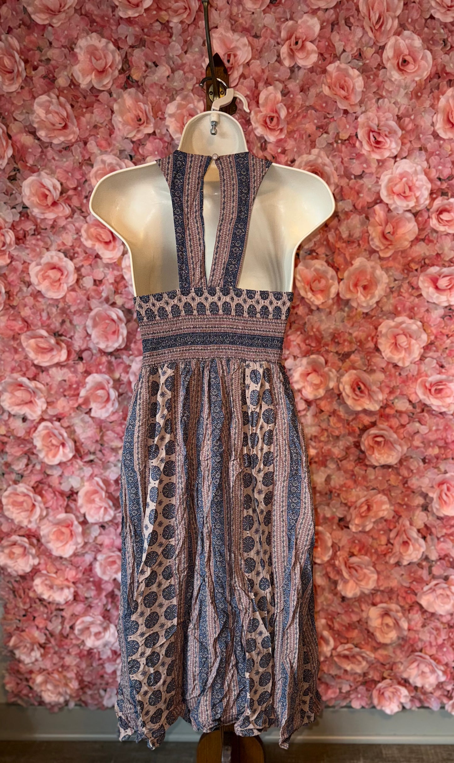 Bleuh Ciel (Medium) Blush/Navy Blue Pattern Midi Dress