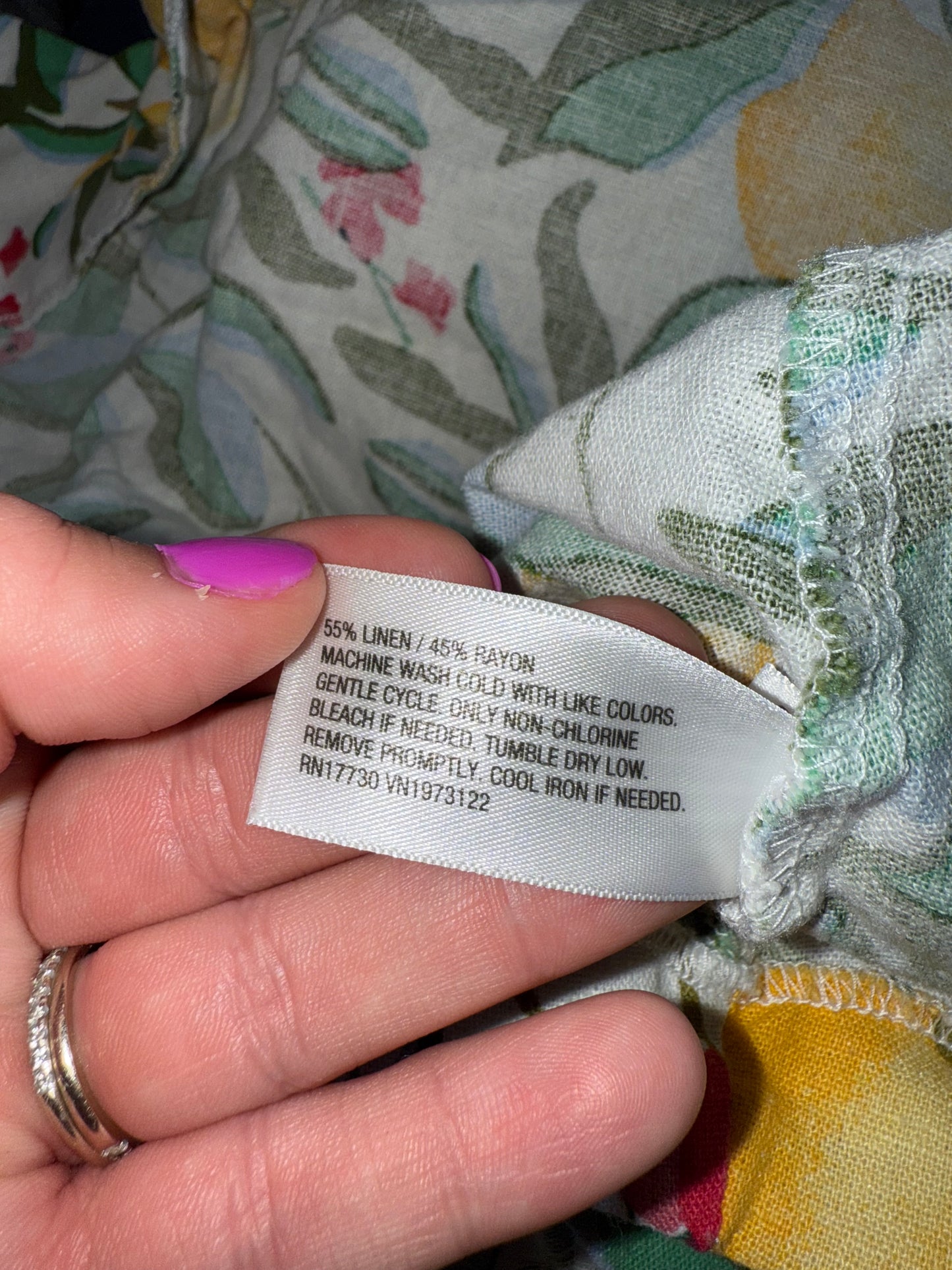 Ava & Viv (3X) Leaf & Lemon Pattern Linen Tank Top with Button Up Back
