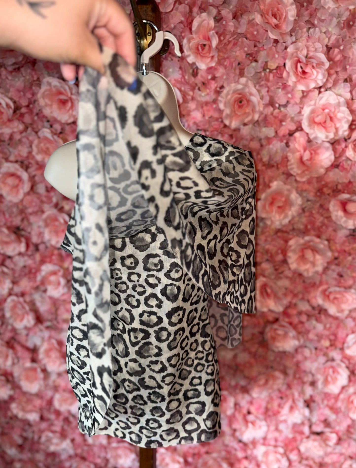 White House Black Market (XXS) Cheetah Print Sheer One Shoulder Blouse