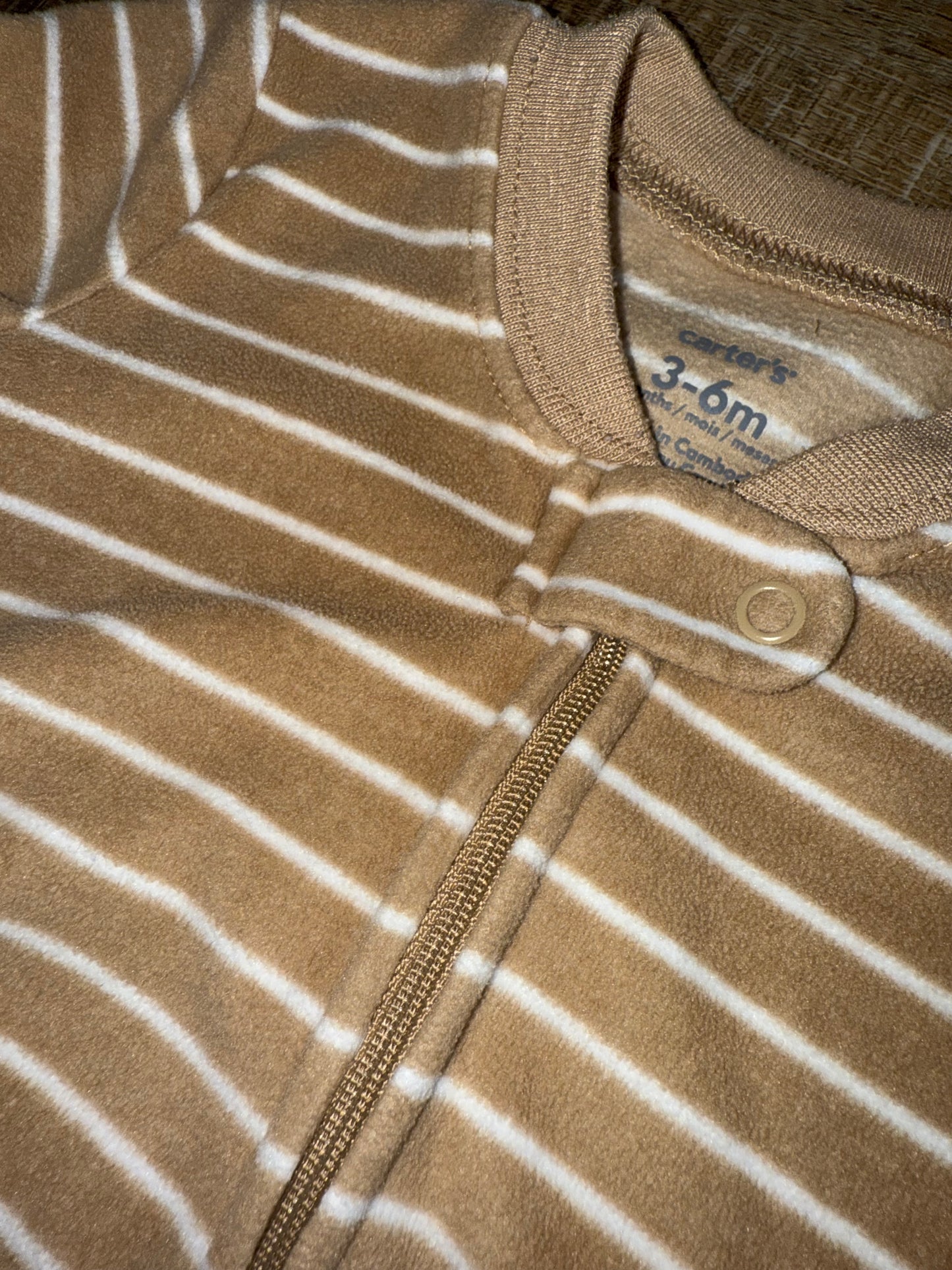 Carters (3-6 Months) Tan Striped Fleece Sleepwear Full Zip Sleep Sack