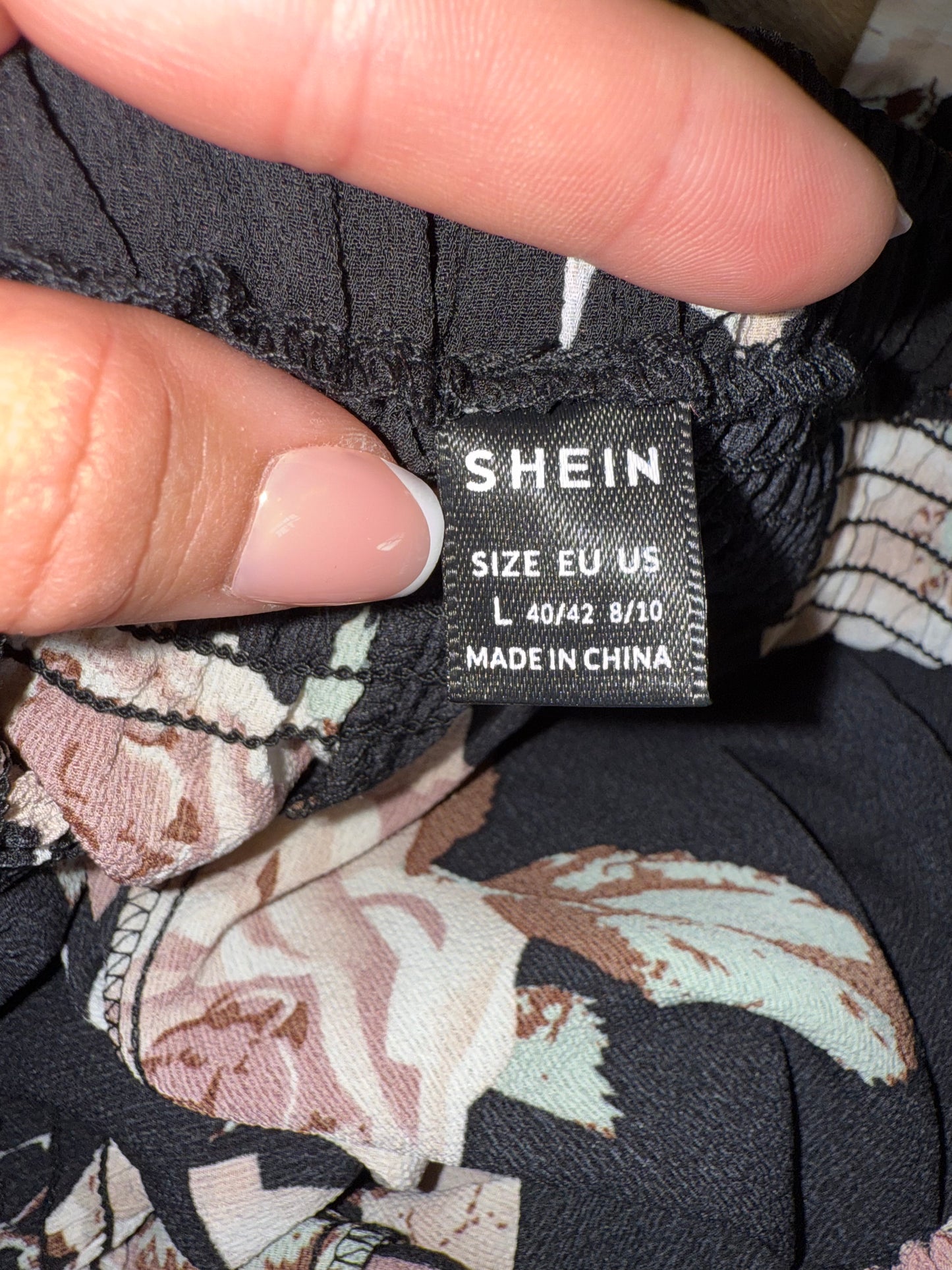 SHEIN (Large) Black Floral Wide Leg Lightweight Tied Pants