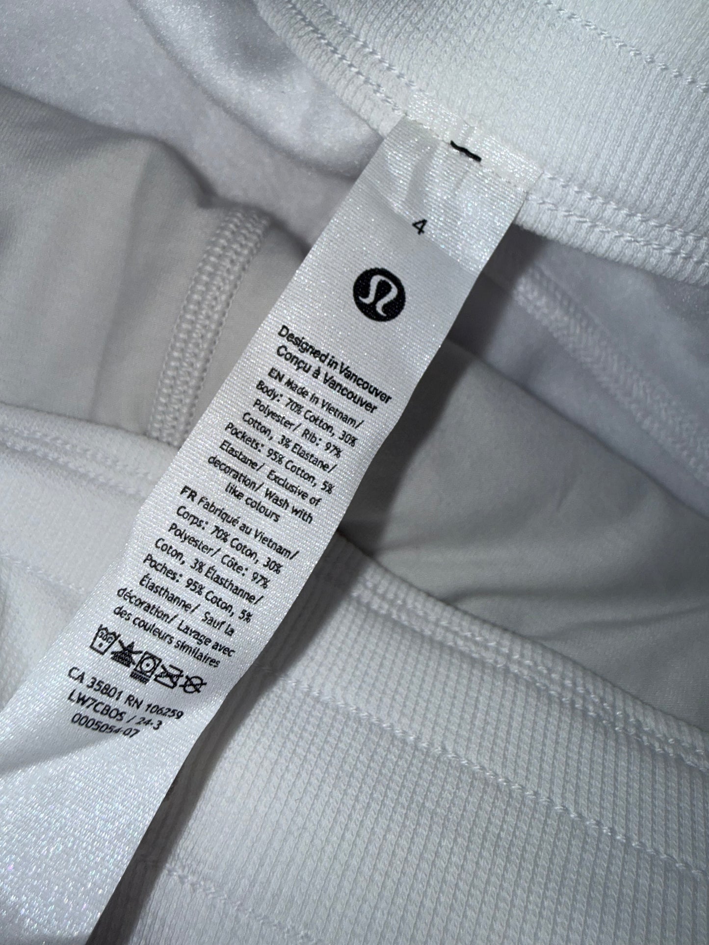 NWT Lululemon (4) Brand New White High Rise Scuba Sweat Shorts