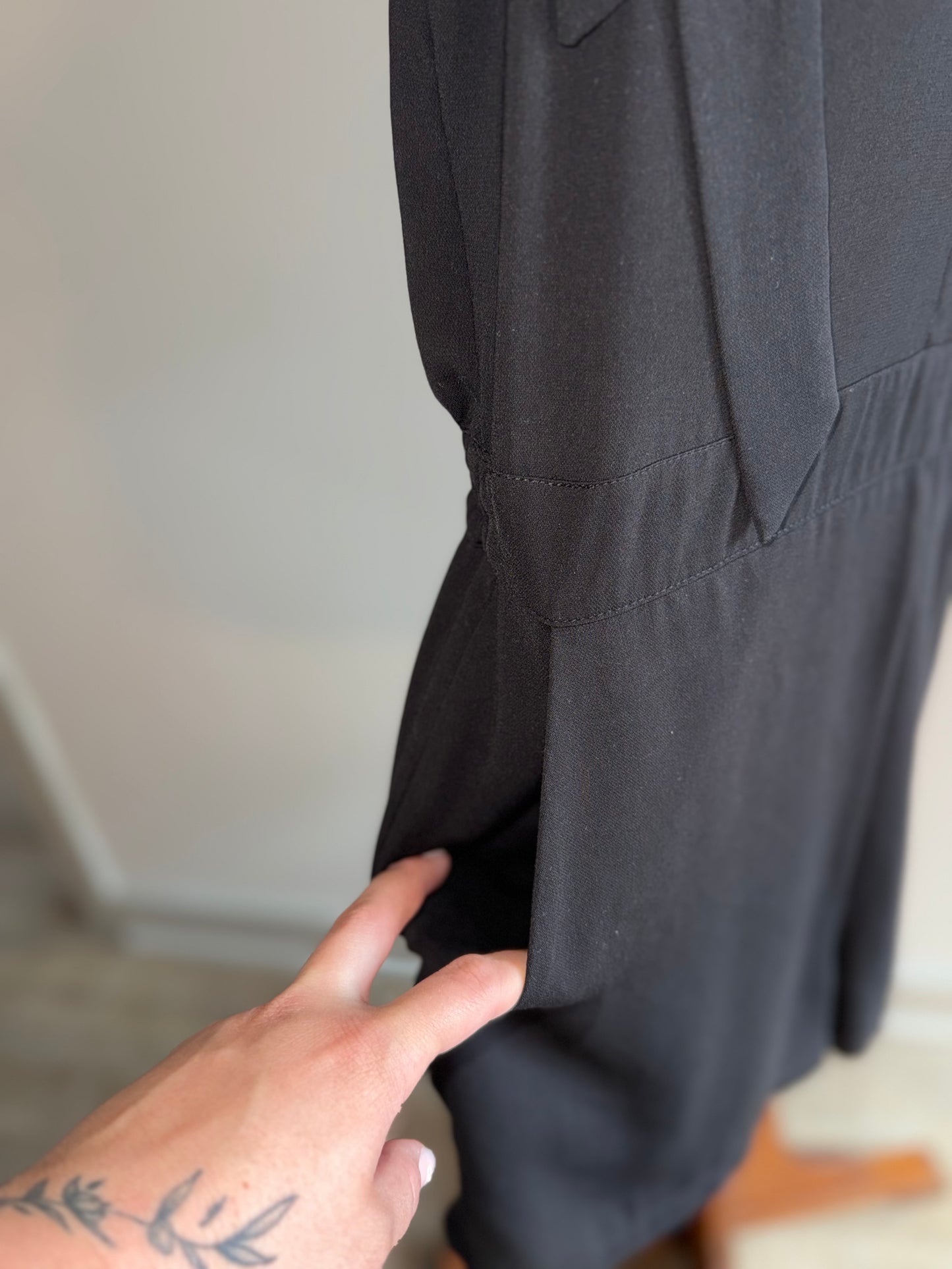 Naked Zebra (Medium) Black Button Up V-Neck Romper with Pockets