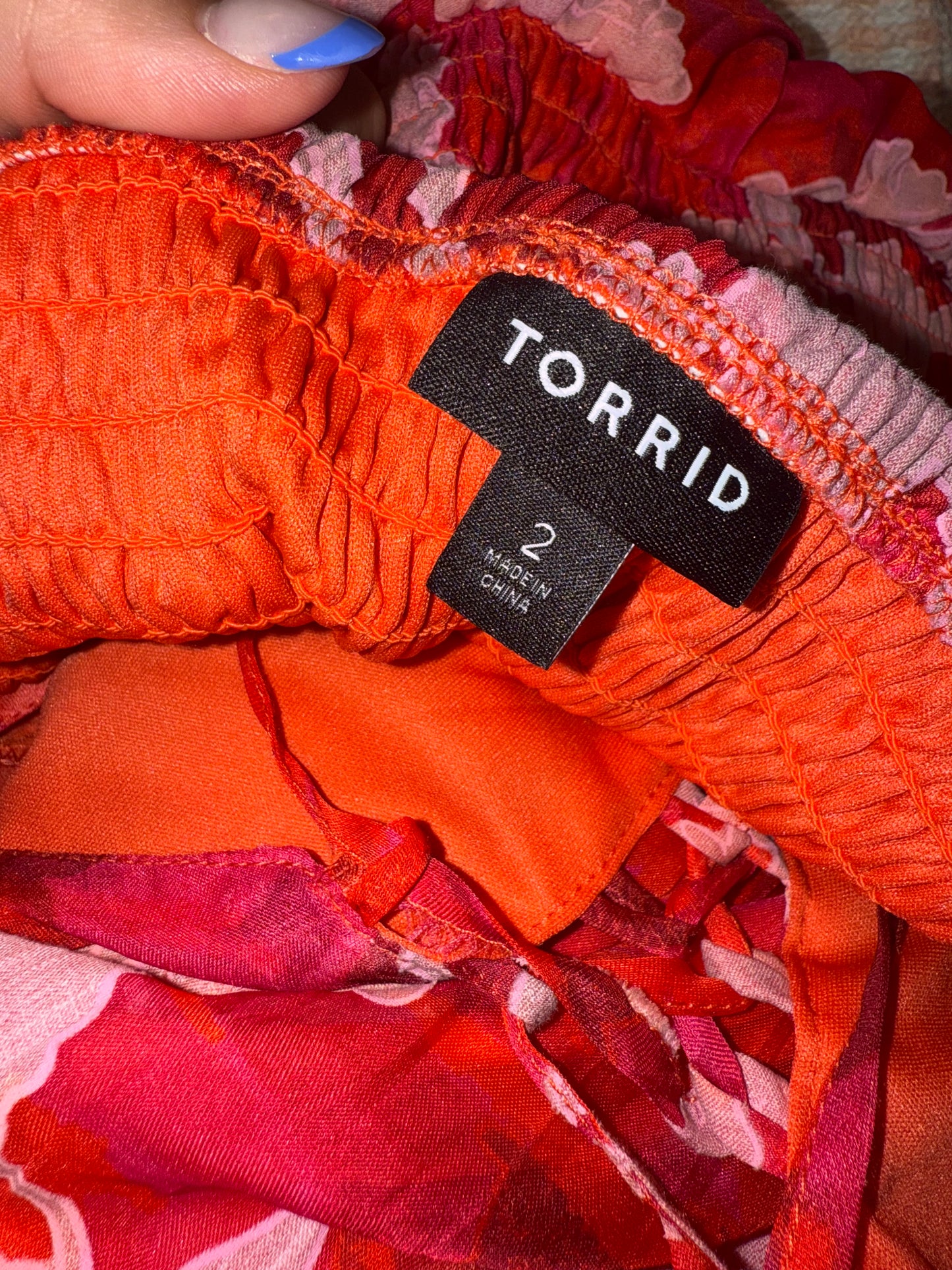 Torrid (2) Red//Pink Floral Sheer Lace Up Maxi Dress