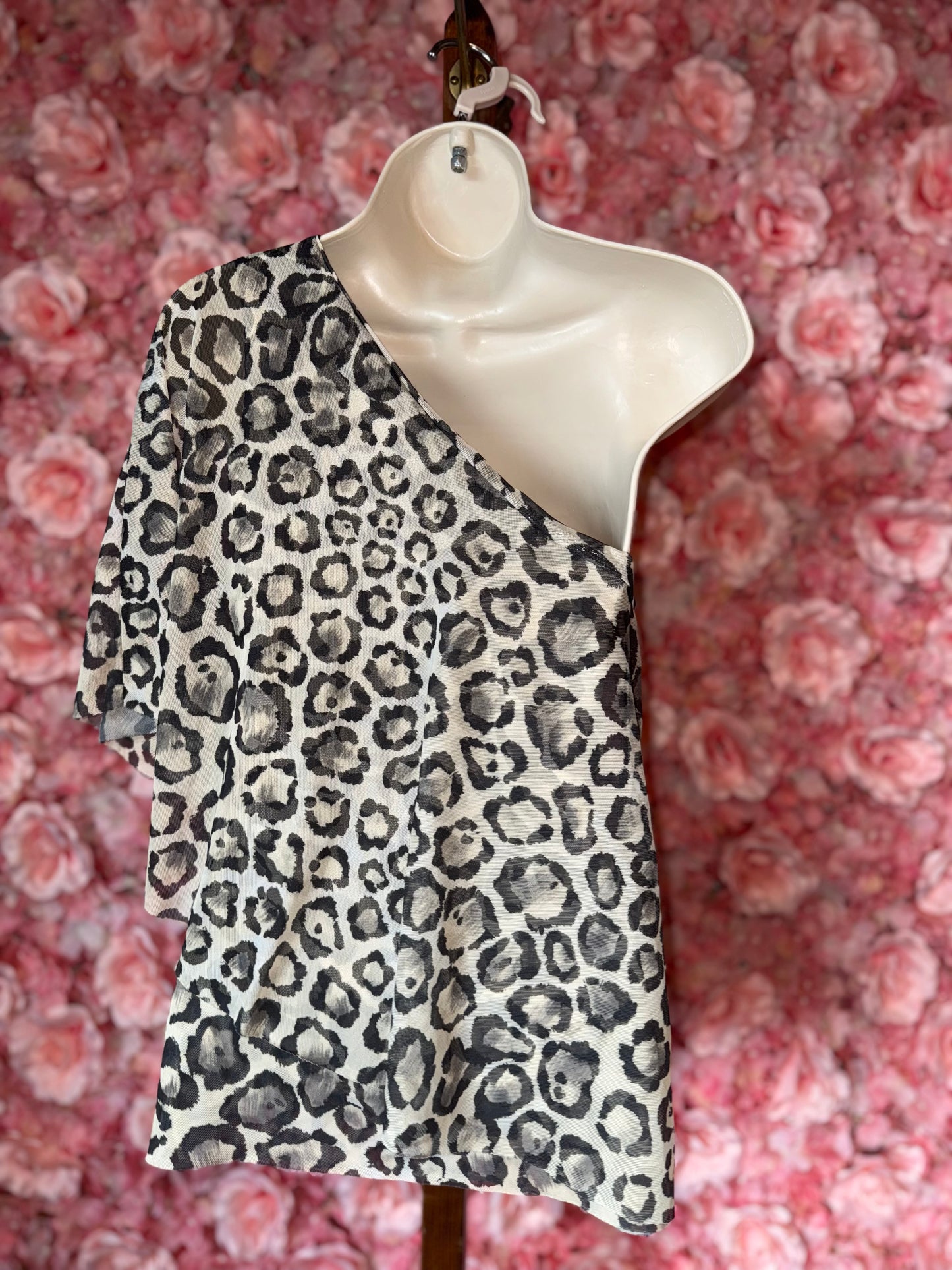 White House Black Market (XXS) Cheetah Print Sheer One Shoulder Blouse